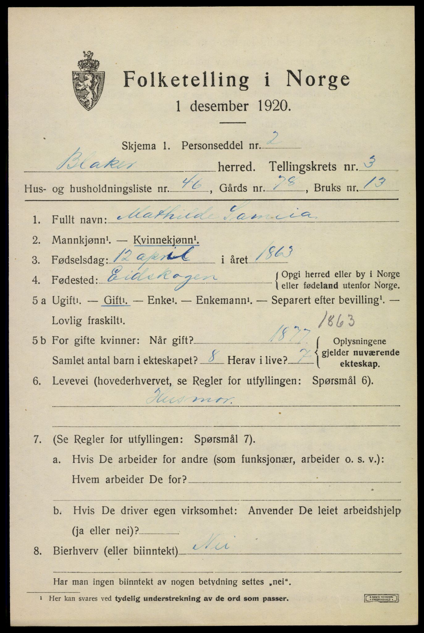 SAO, 1920 census for Blaker, 1920, p. 2821