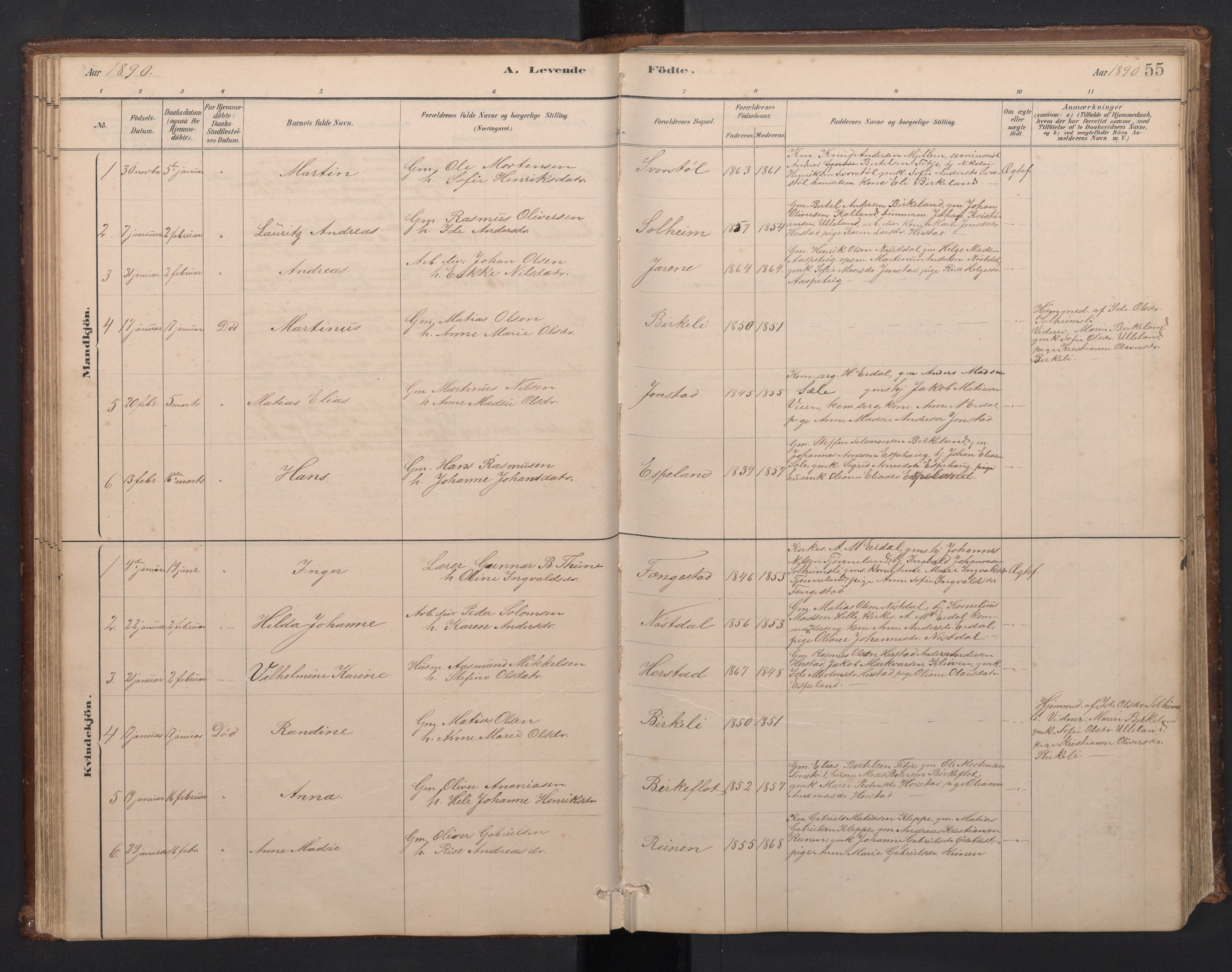Førde sokneprestembete, SAB/A-79901/H/Hab/Habd/L0003: Parish register (copy) no. D 3, 1881-1897, p. 54b-55a