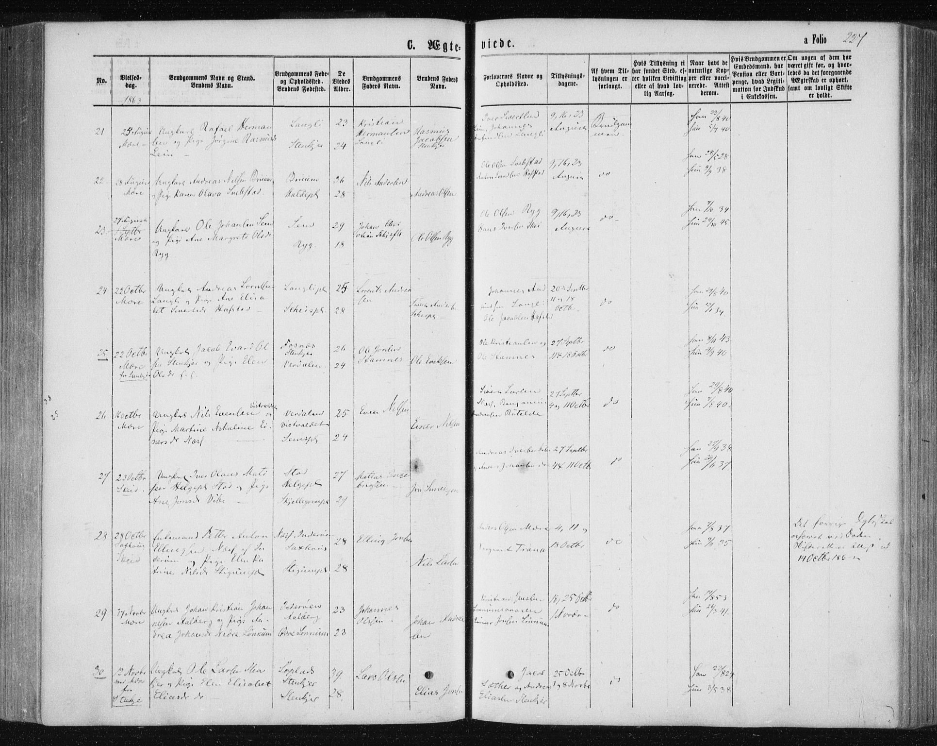 Ministerialprotokoller, klokkerbøker og fødselsregistre - Nord-Trøndelag, SAT/A-1458/735/L0345: Parish register (official) no. 735A08 /1, 1863-1872, p. 227
