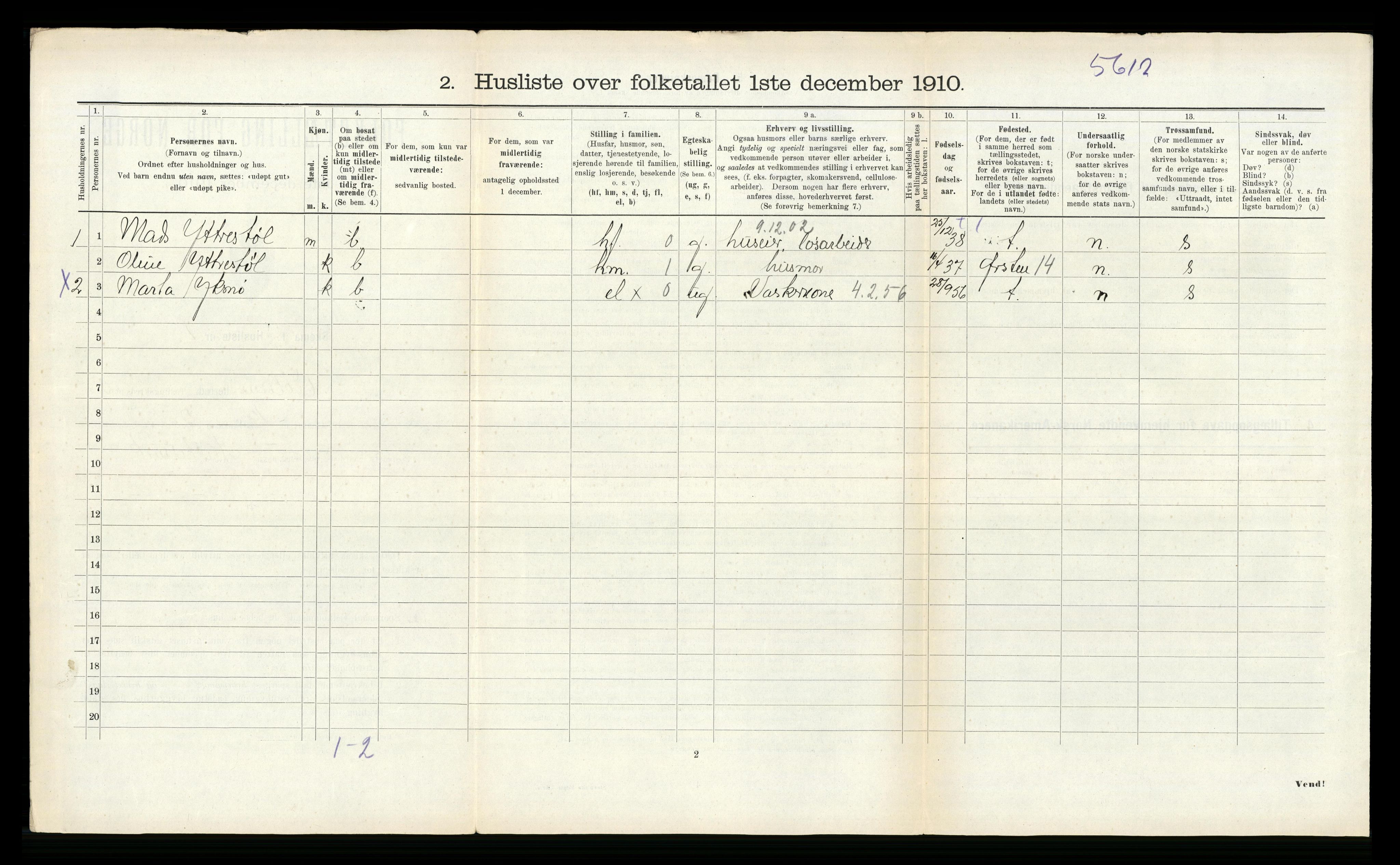 RA, 1910 census for Volda, 1910, p. 321