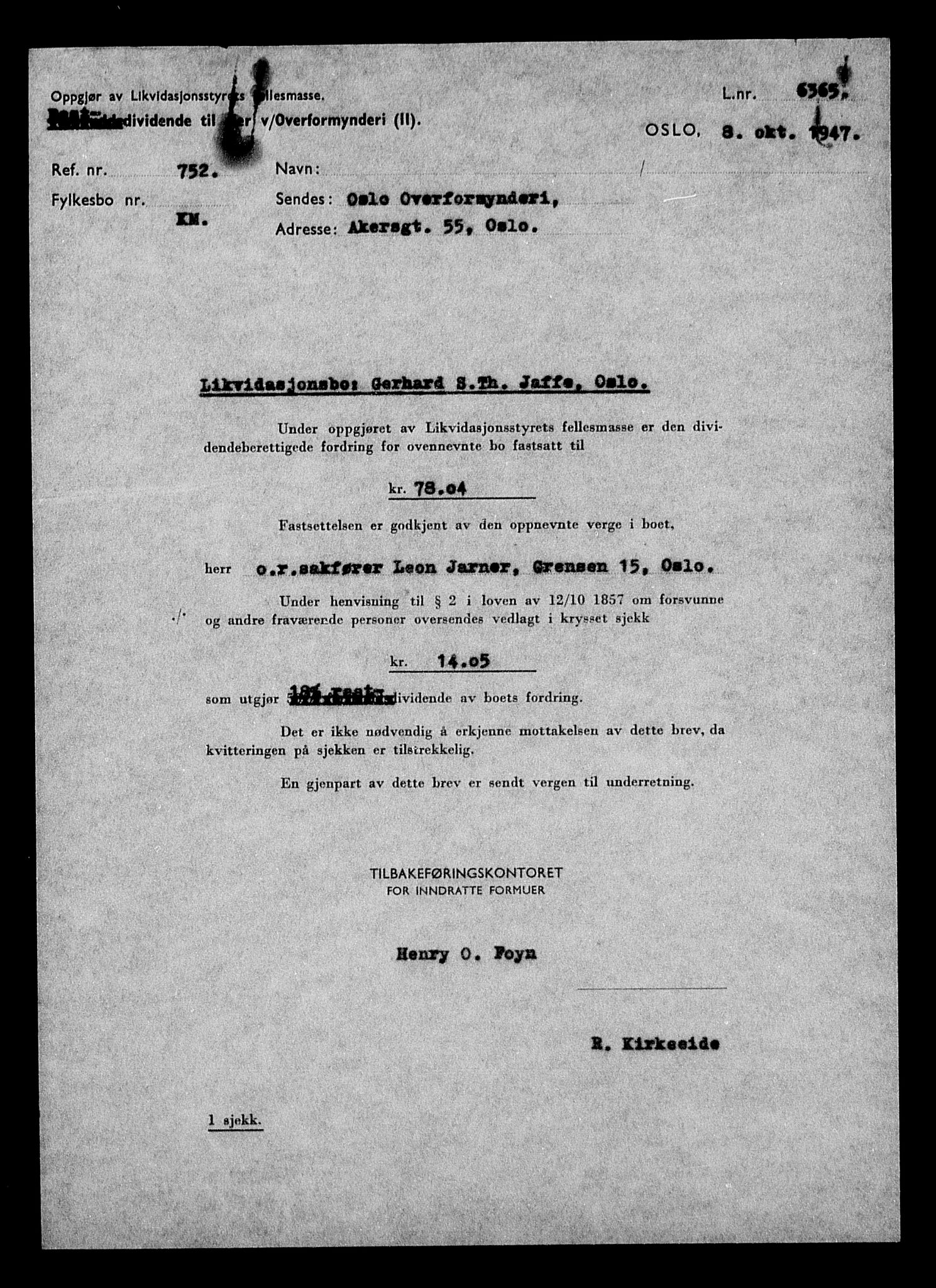 Justisdepartementet, Tilbakeføringskontoret for inndratte formuer, AV/RA-S-1564/H/Hc/Hcc/L0946: --, 1945-1947, p. 531