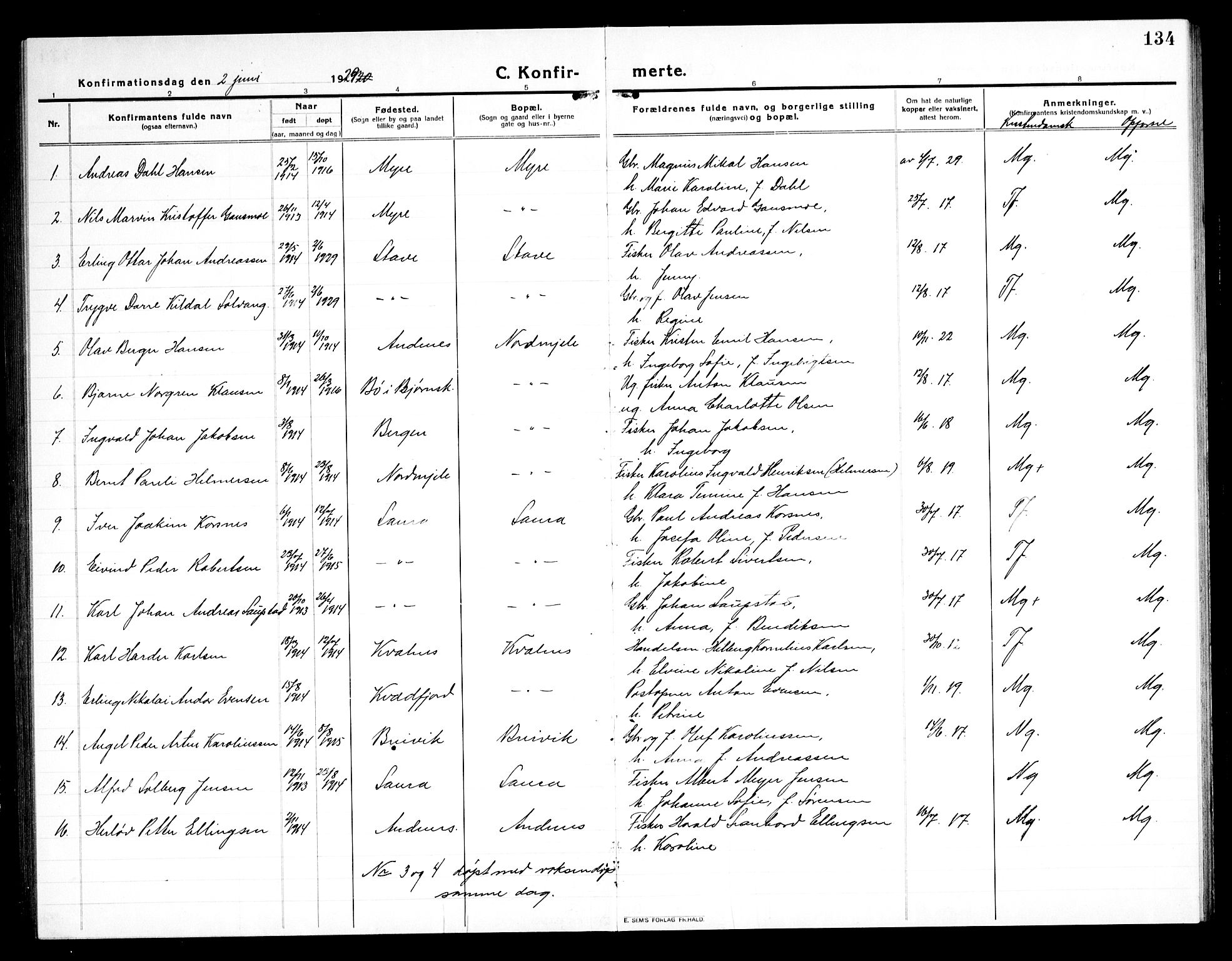 Ministerialprotokoller, klokkerbøker og fødselsregistre - Nordland, AV/SAT-A-1459/897/L1415: Parish register (copy) no. 897C05, 1916-1945, p. 134