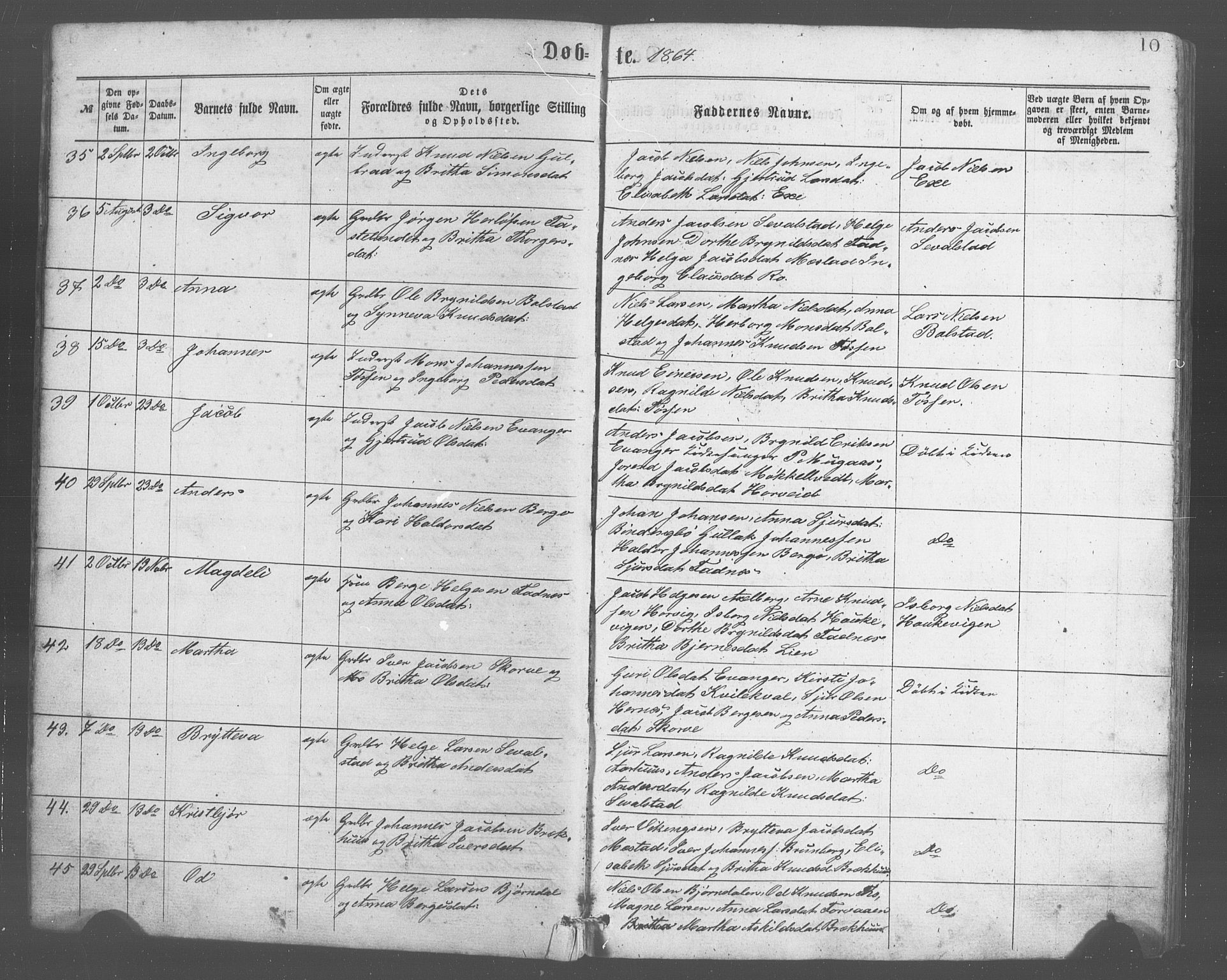 Evanger sokneprestembete, SAB/A-99924: Parish register (copy) no. A 2, 1863-1879, p. 10