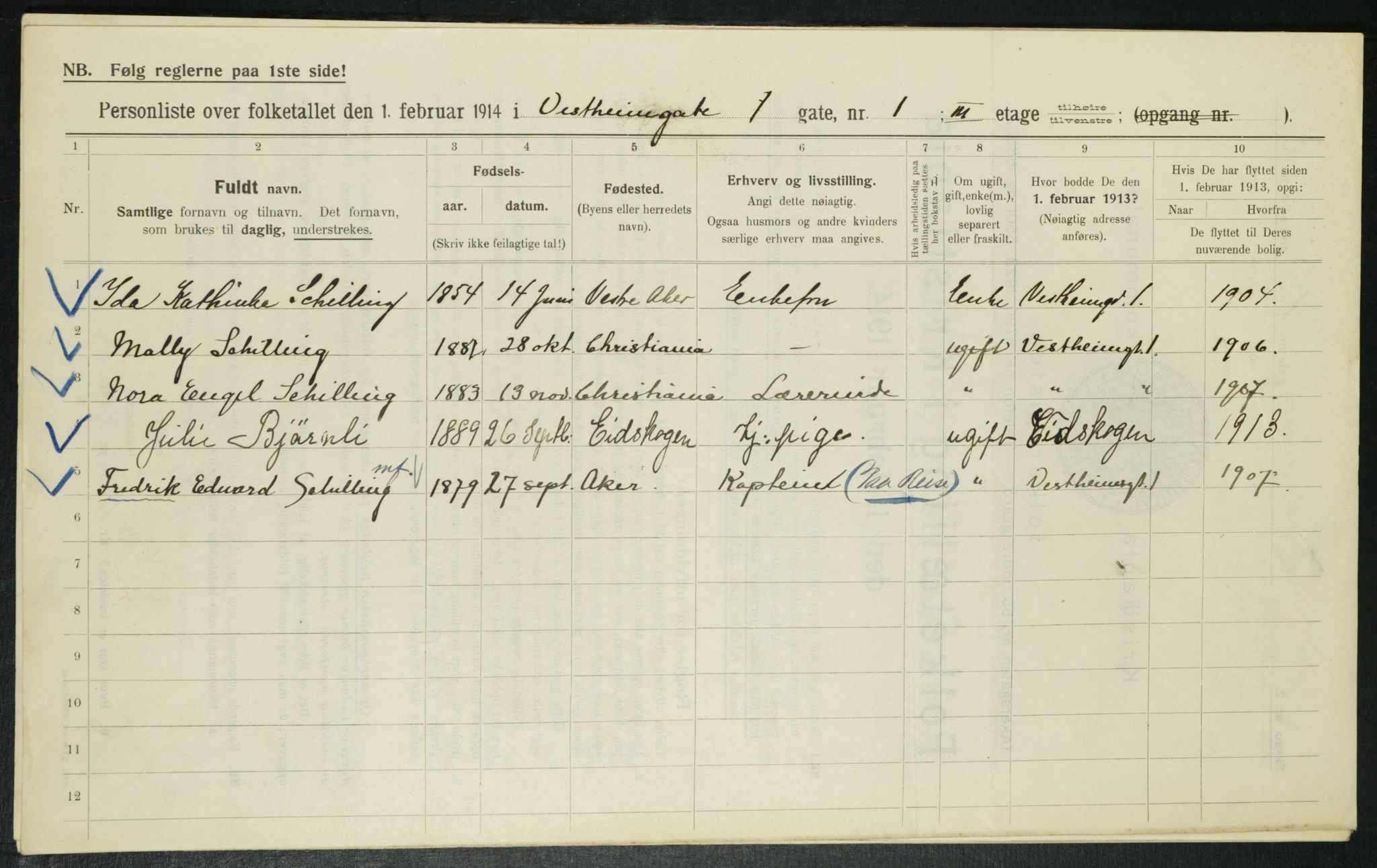 OBA, Municipal Census 1914 for Kristiania, 1914, p. 123485