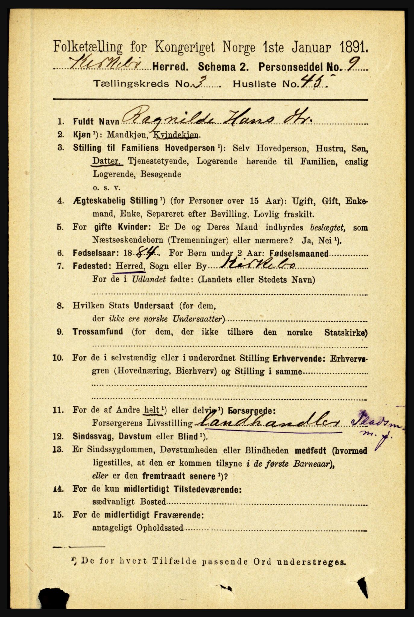 RA, 1891 census for 1416 Kyrkjebø, 1891, p. 832