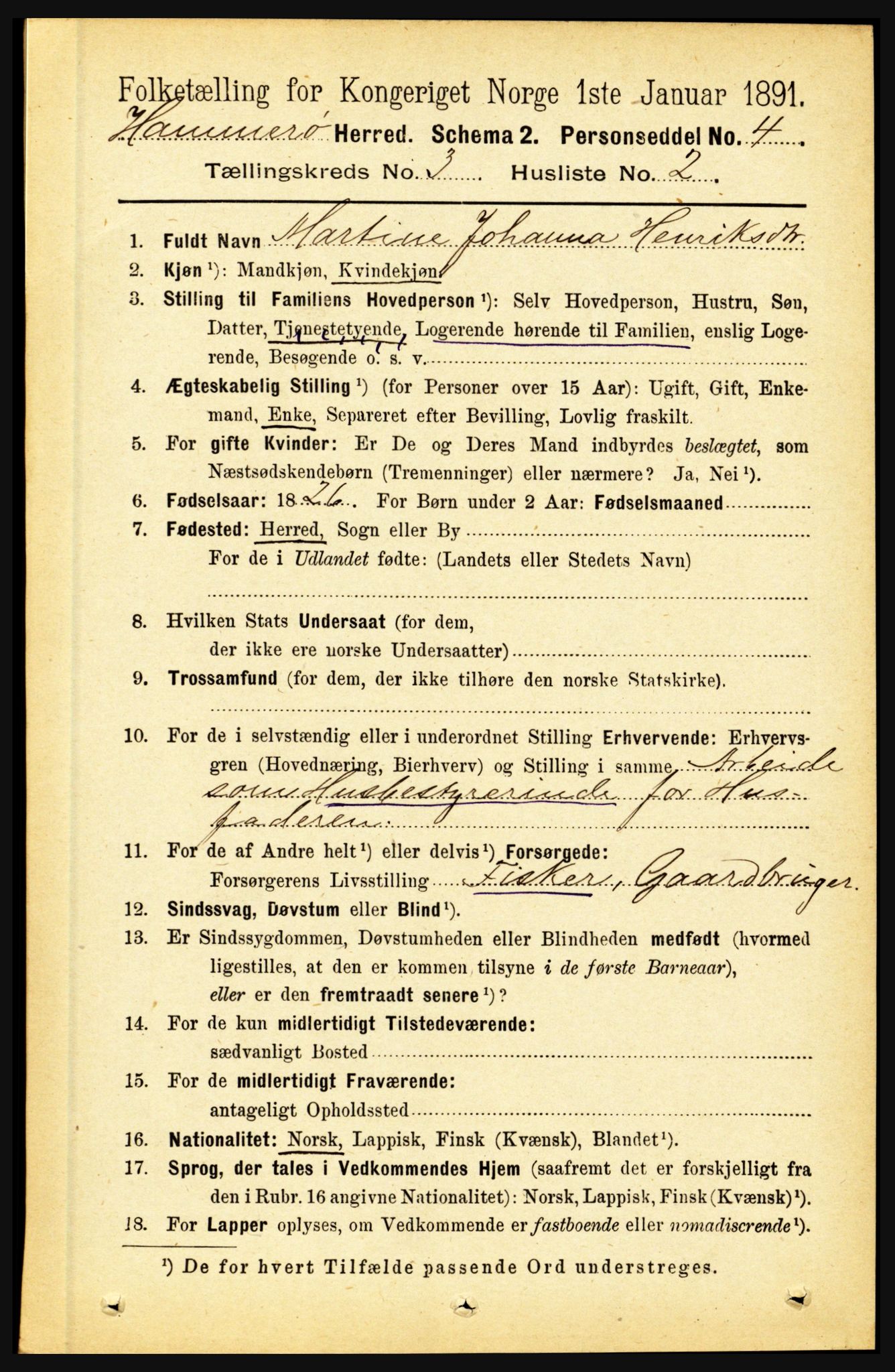 RA, 1891 census for 1849 Hamarøy, 1891, p. 1259