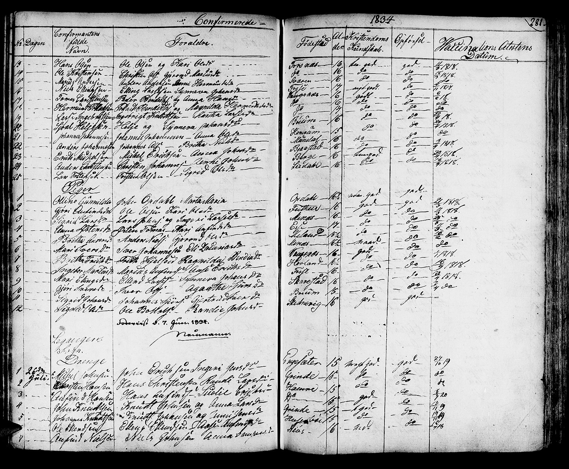 Leikanger sokneprestembete, AV/SAB-A-81001/H/Haa/Haaa/L0006: Parish register (official) no. A 6, 1810-1838, p. 281