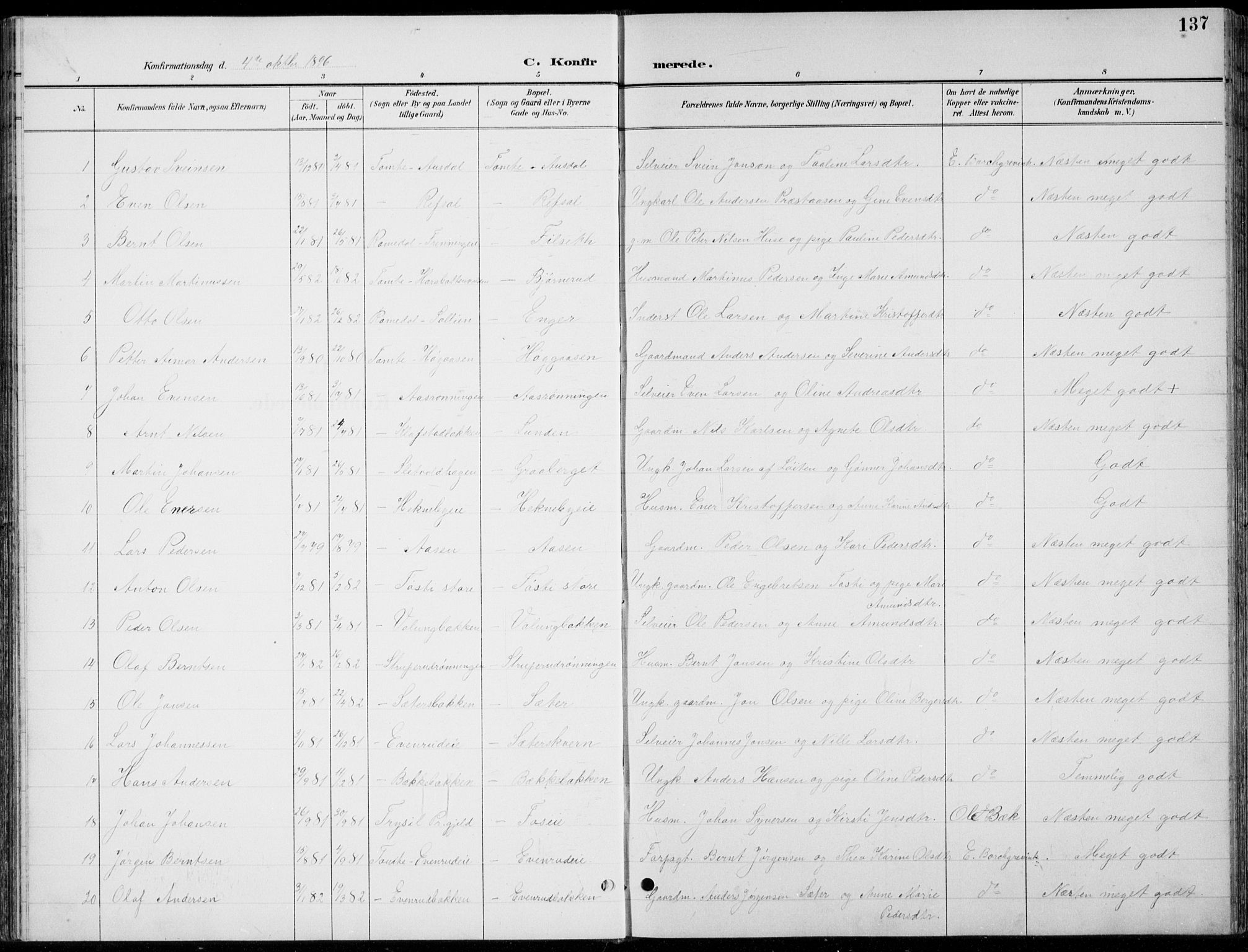 Romedal prestekontor, SAH/PREST-004/L/L0013: Parish register (copy) no. 13, 1896-1937, p. 137