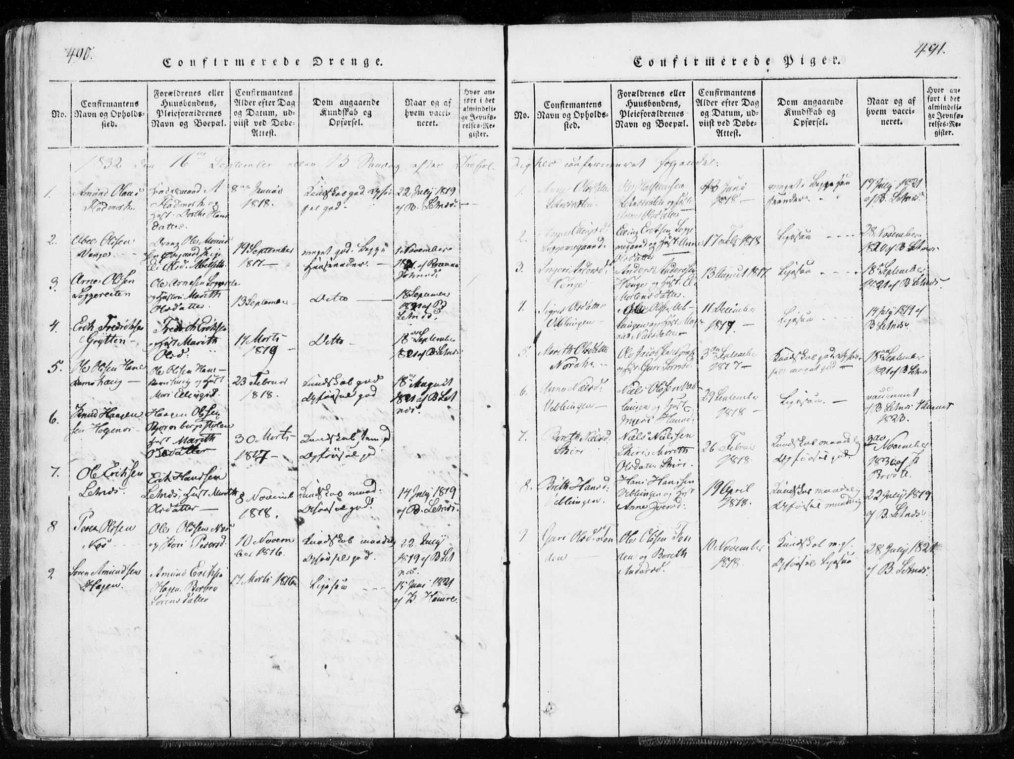 Ministerialprotokoller, klokkerbøker og fødselsregistre - Møre og Romsdal, SAT/A-1454/544/L0571: Parish register (official) no. 544A04, 1818-1853, p. 490-491