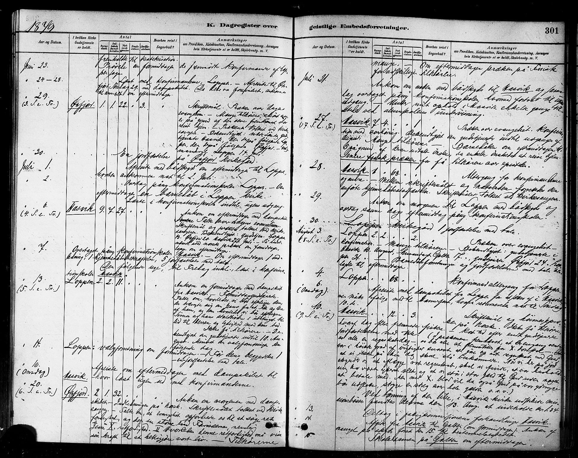 Loppa sokneprestkontor, AV/SATØ-S-1339/H/Ha/L0006kirke: Parish register (official) no. 6, 1879-1895, p. 301