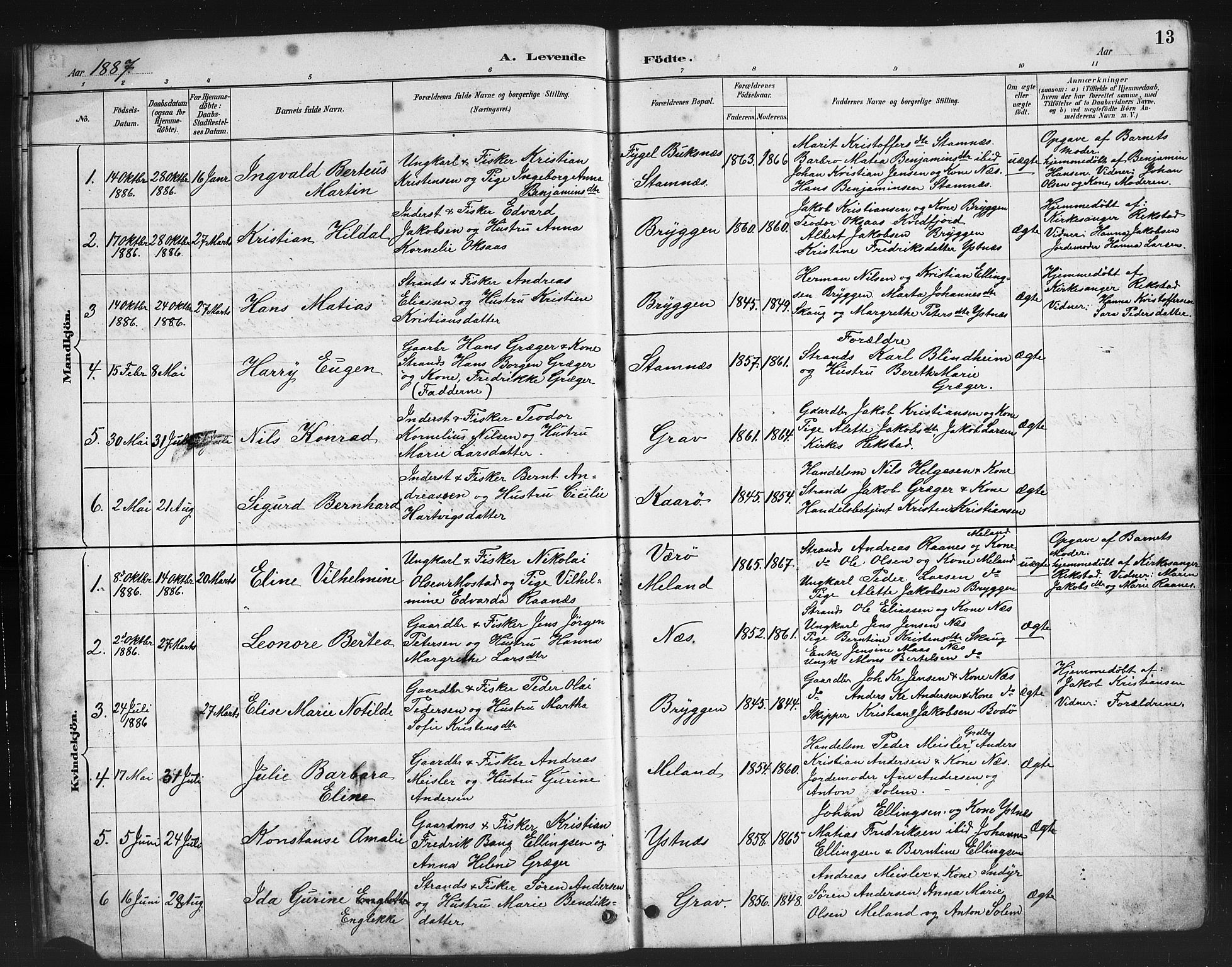 Ministerialprotokoller, klokkerbøker og fødselsregistre - Nordland, AV/SAT-A-1459/808/L0131: Parish register (copy) no. 808C02, 1879-1919, p. 13