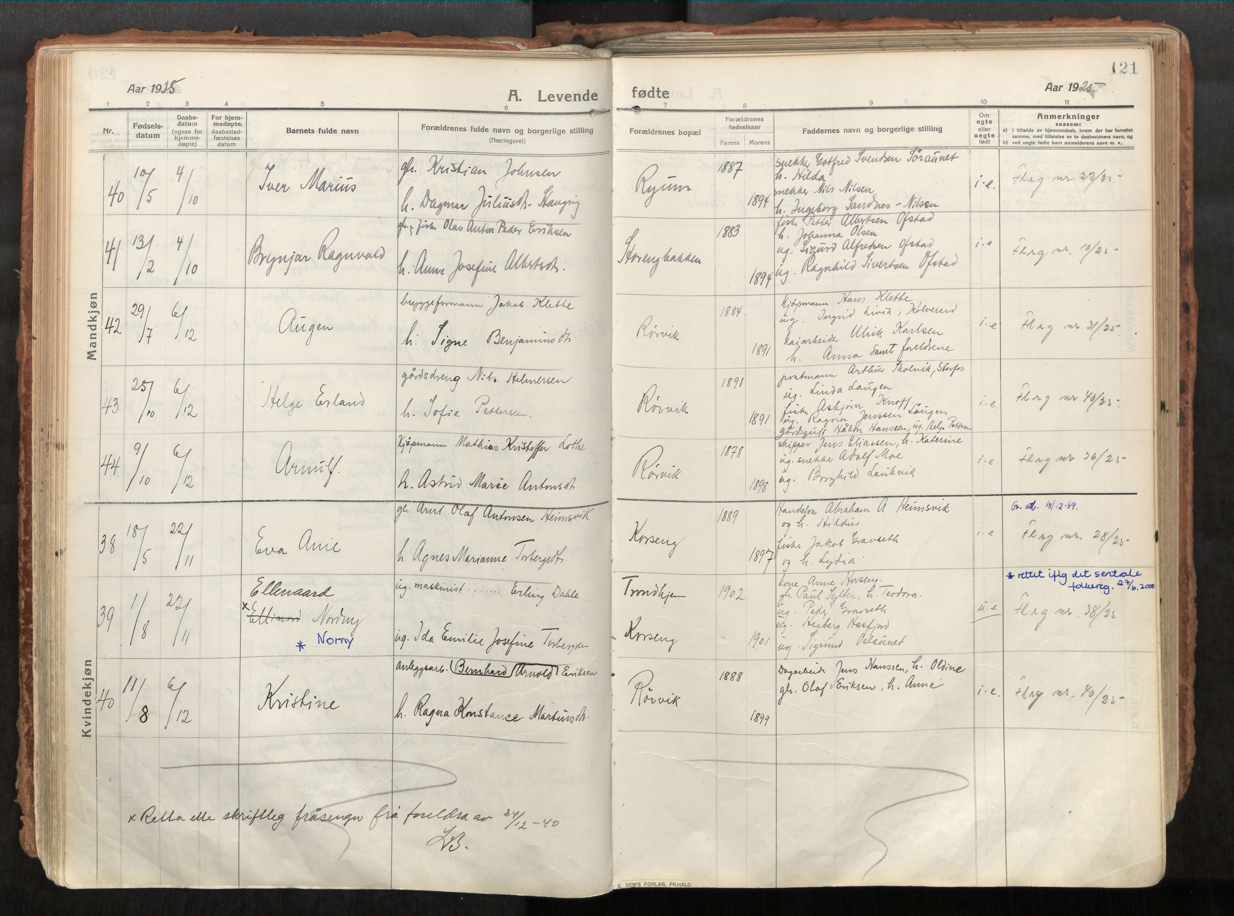 Vikna sokneprestkontor, AV/SAT-A-1173/1/I/I1/I1a/L0001: Parish register (official) no. 1, 1913-1934, p. 121