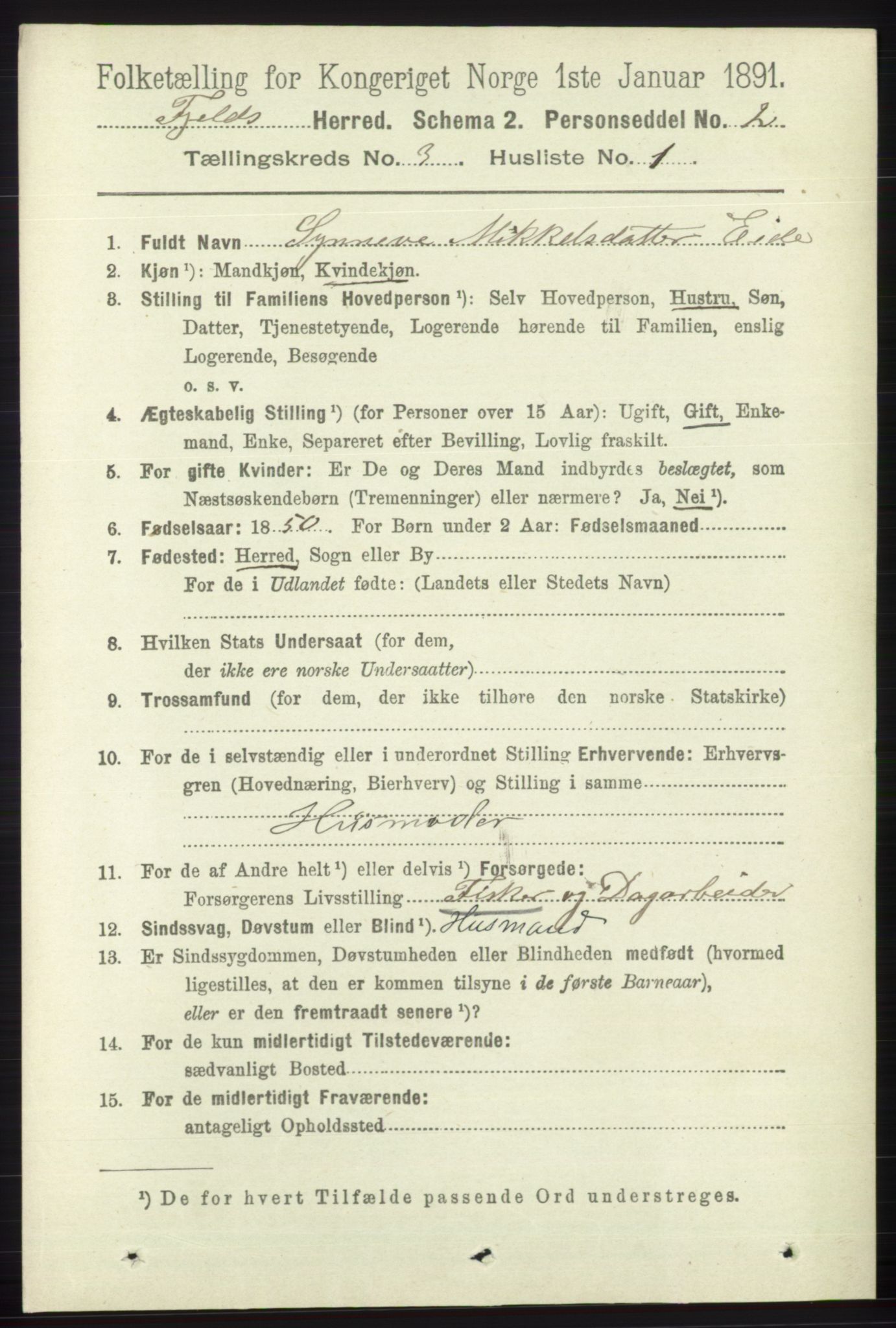 RA, 1891 census for 1246 Fjell, 1891, p. 1316