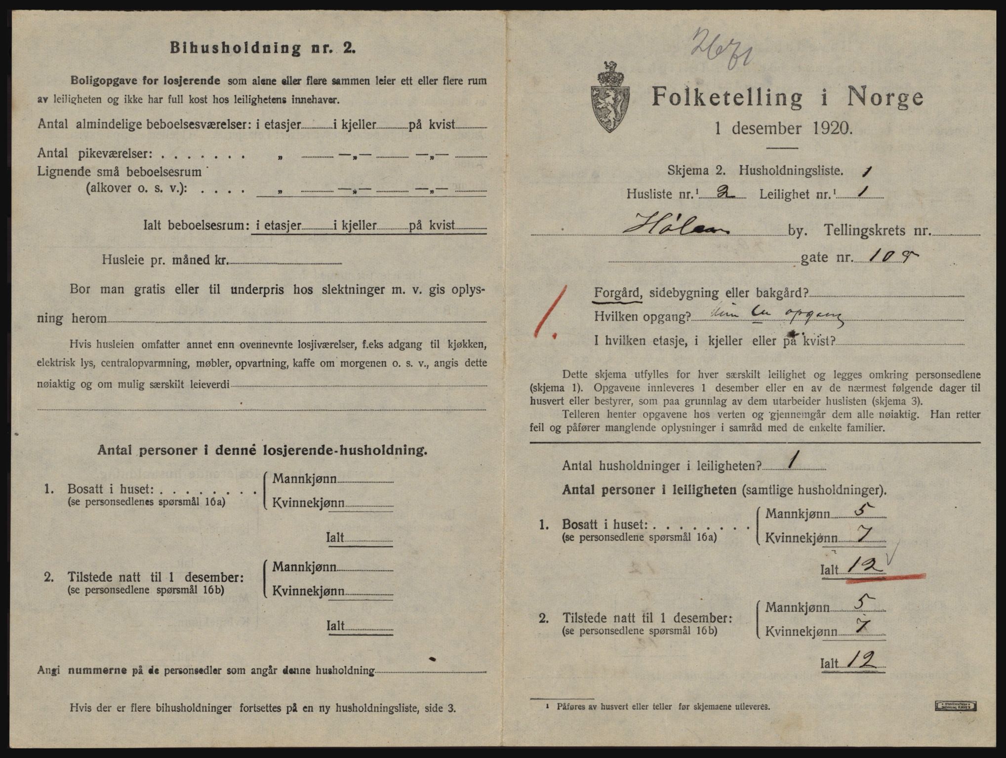 SAO, 1920 census for Hølen, 1920, p. 107