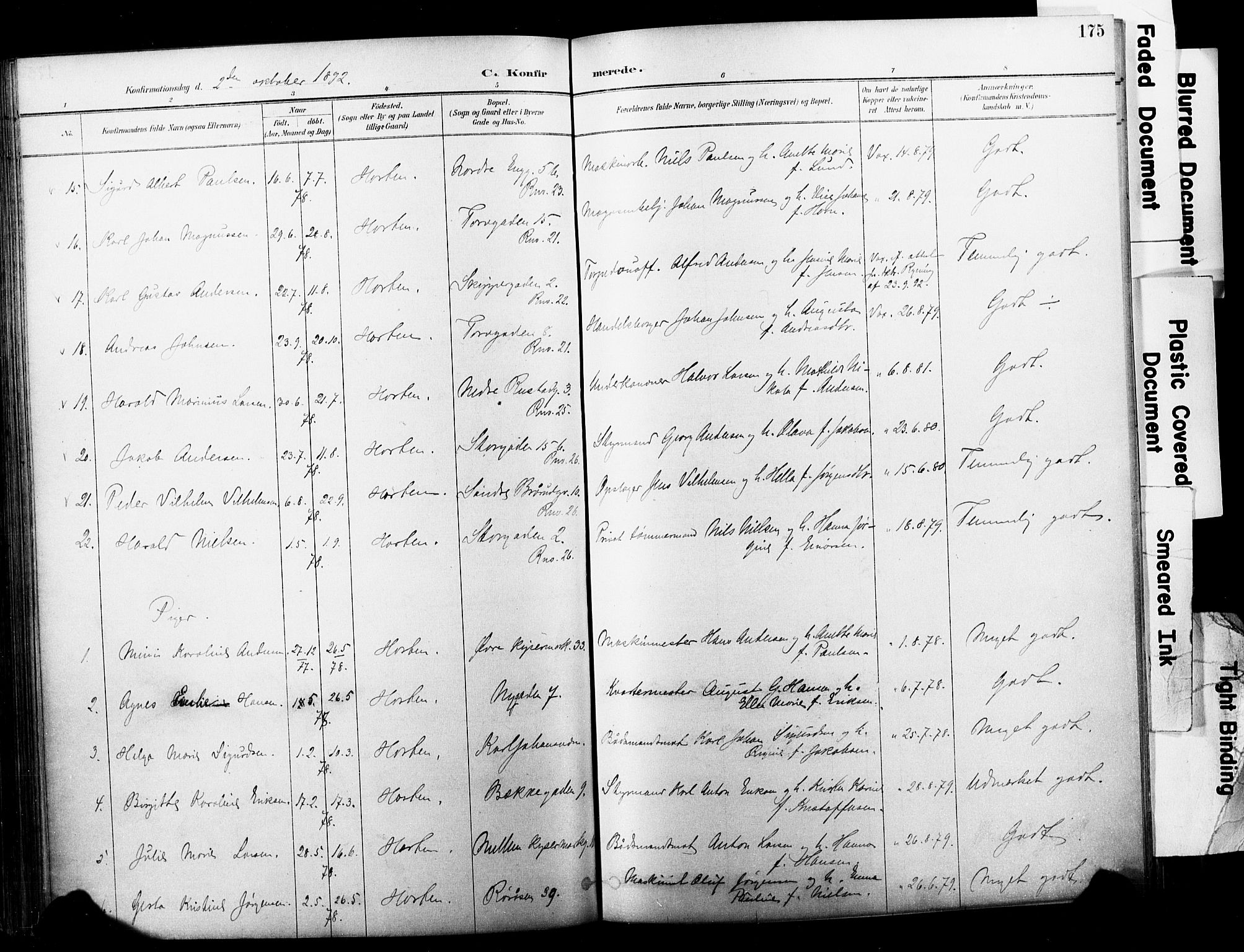 Horten kirkebøker, AV/SAKO-A-348/F/Fa/L0004: Parish register (official) no. 4, 1888-1895, p. 175