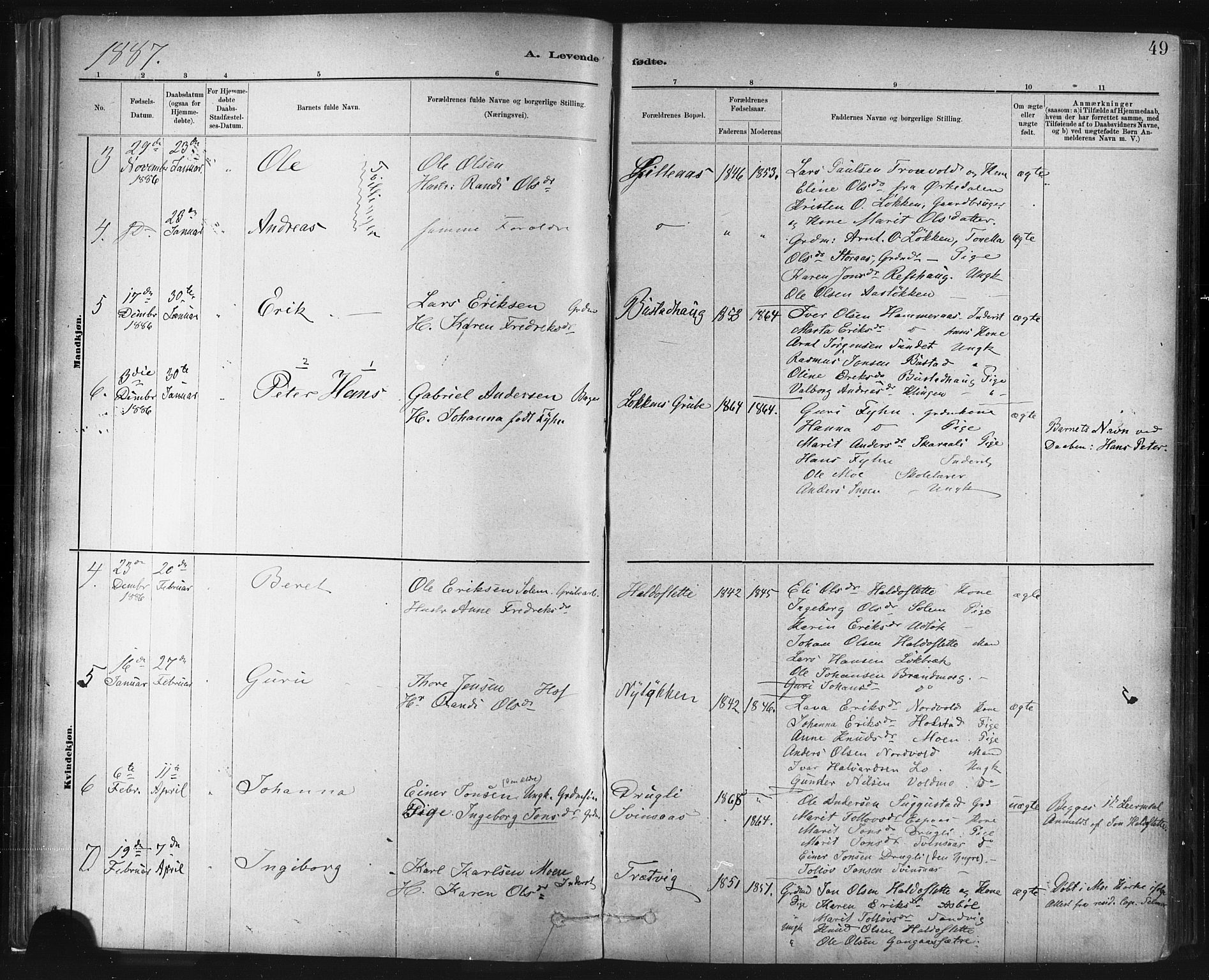 Ministerialprotokoller, klokkerbøker og fødselsregistre - Sør-Trøndelag, SAT/A-1456/672/L0857: Parish register (official) no. 672A09, 1882-1893, p. 49