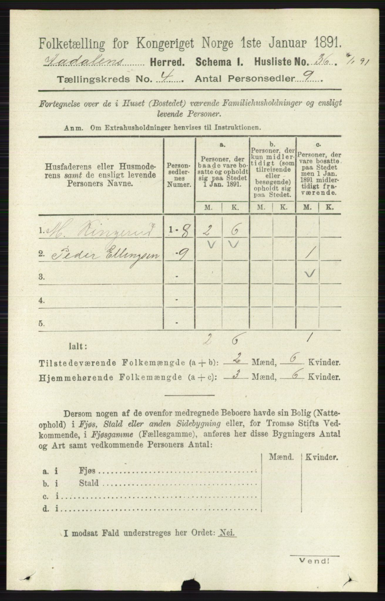 RA, 1891 census for 0614 Ådal, 1891, p. 1486