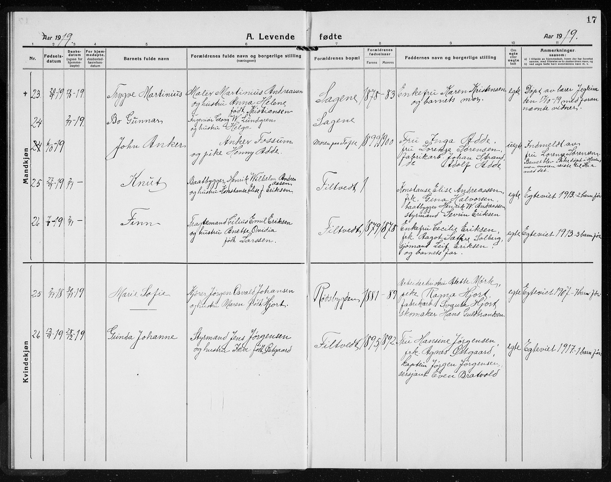 Hurum kirkebøker, AV/SAKO-A-229/G/Gb/L0001: Parish register (copy) no. II 1, 1917-1934, p. 17