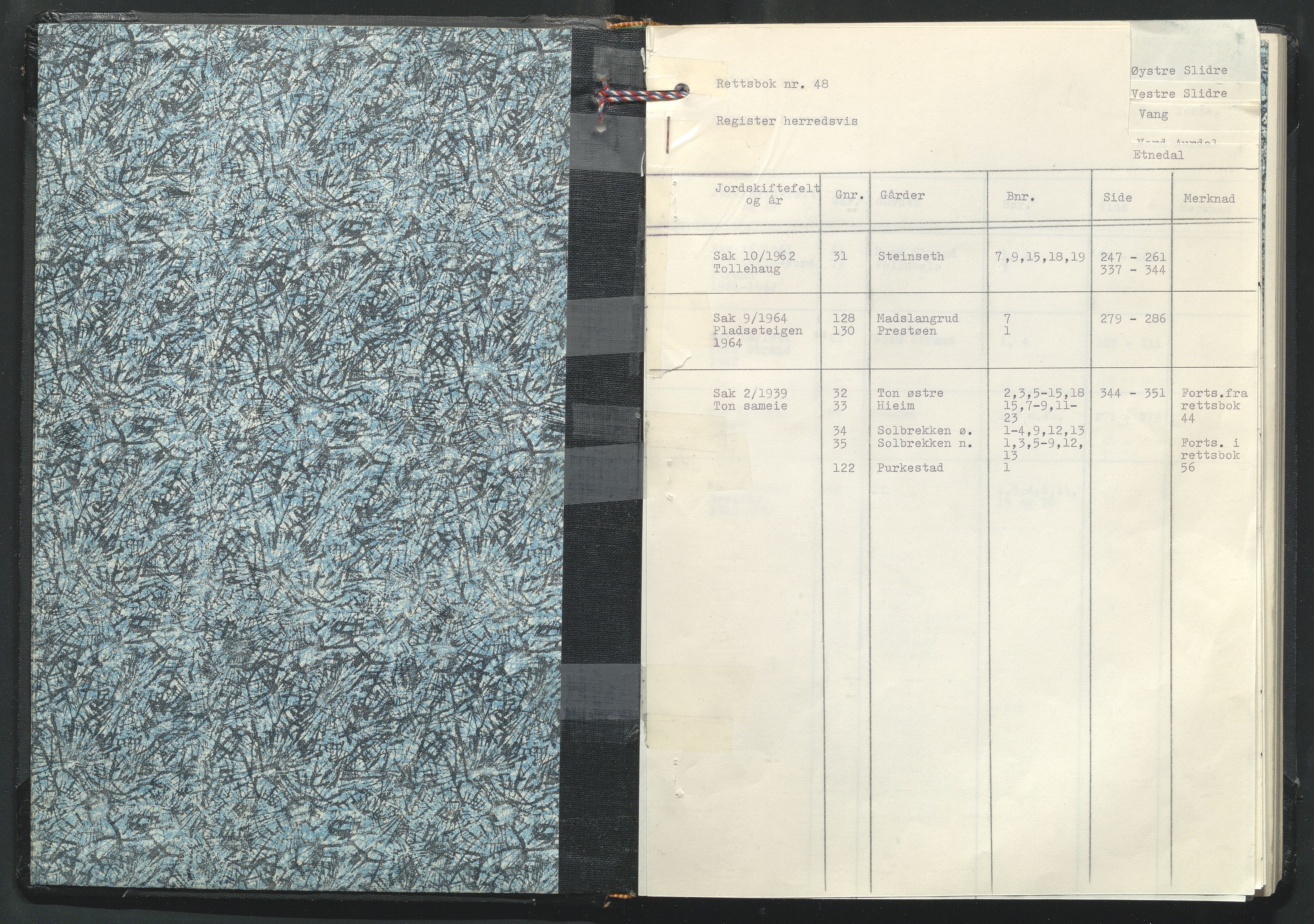 Valdres jordskifterett, AV/SAH-JORDSKIFTEO-003/G/Ga/L0006: Rettsbok - protokoll nr. 48, 1962-1966