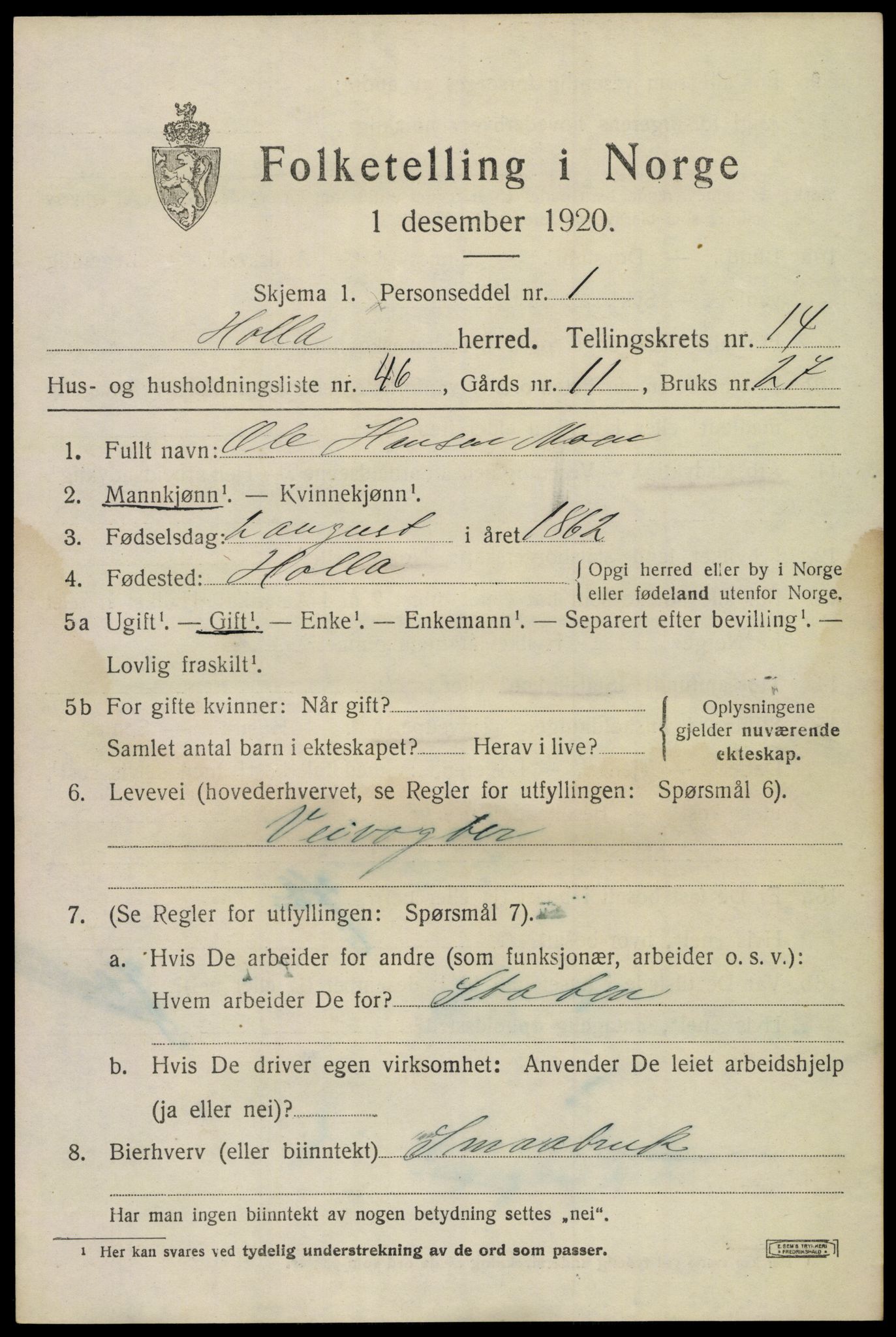 SAKO, 1920 census for Holla, 1920, p. 8443