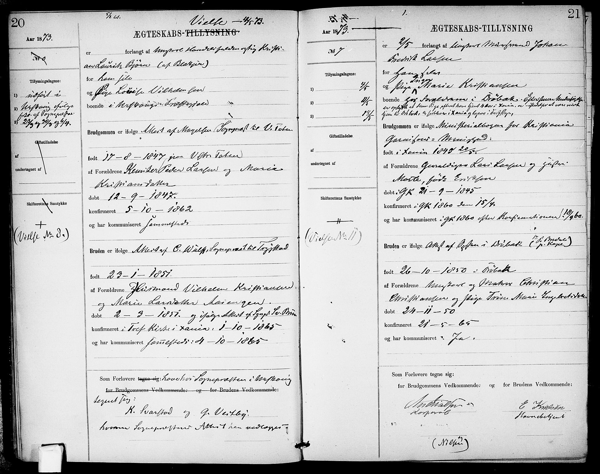 Garnisonsmenigheten Kirkebøker, AV/SAO-A-10846/H/Ha/L0007: Banns register no. I 7, 1872-1893, p. 20-21