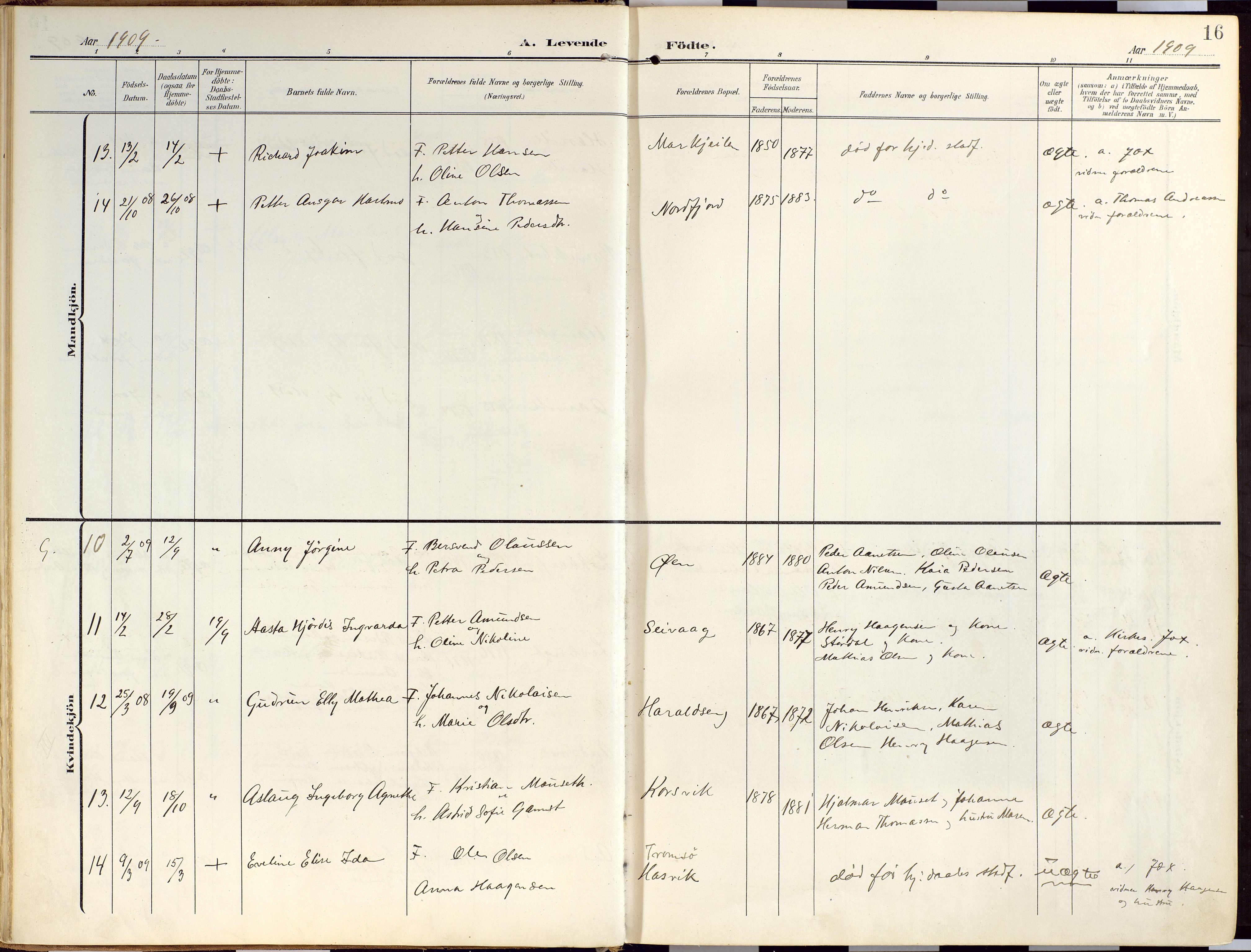 Loppa sokneprestkontor, SATØ/S-1339/H/Ha/L0010kirke: Parish register (official) no. 10, 1907-1922, p. 16