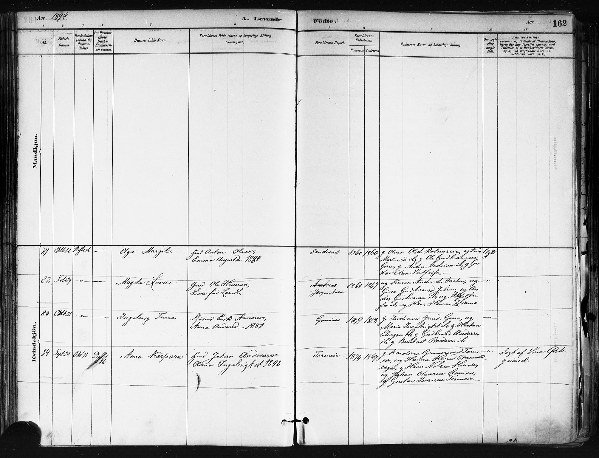 Nes prestekontor Kirkebøker, AV/SAO-A-10410/F/Fa/L0010: Parish register (official) no. I 10, 1883-1898, p. 162