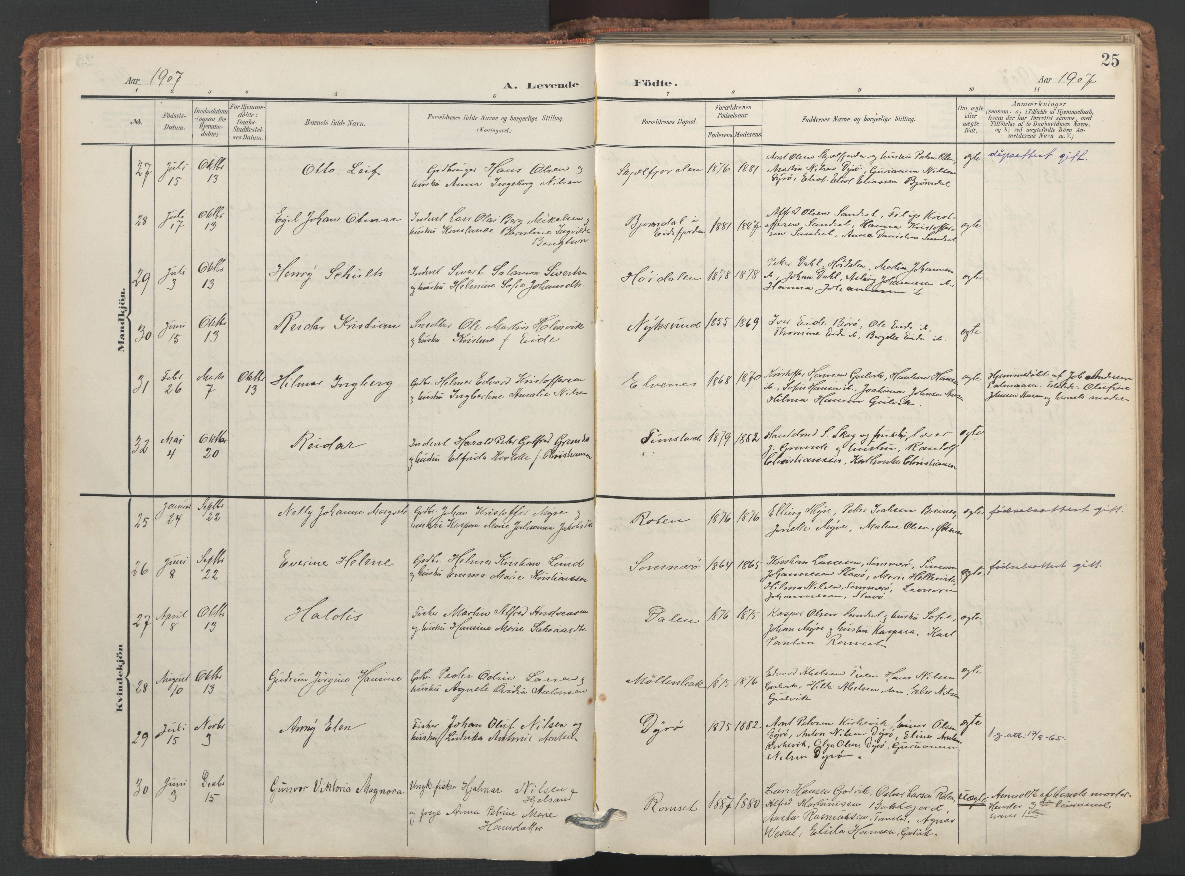 Ministerialprotokoller, klokkerbøker og fødselsregistre - Nordland, AV/SAT-A-1459/893/L1339: Parish register (official) no. 893A11, 1904-1914, p. 25