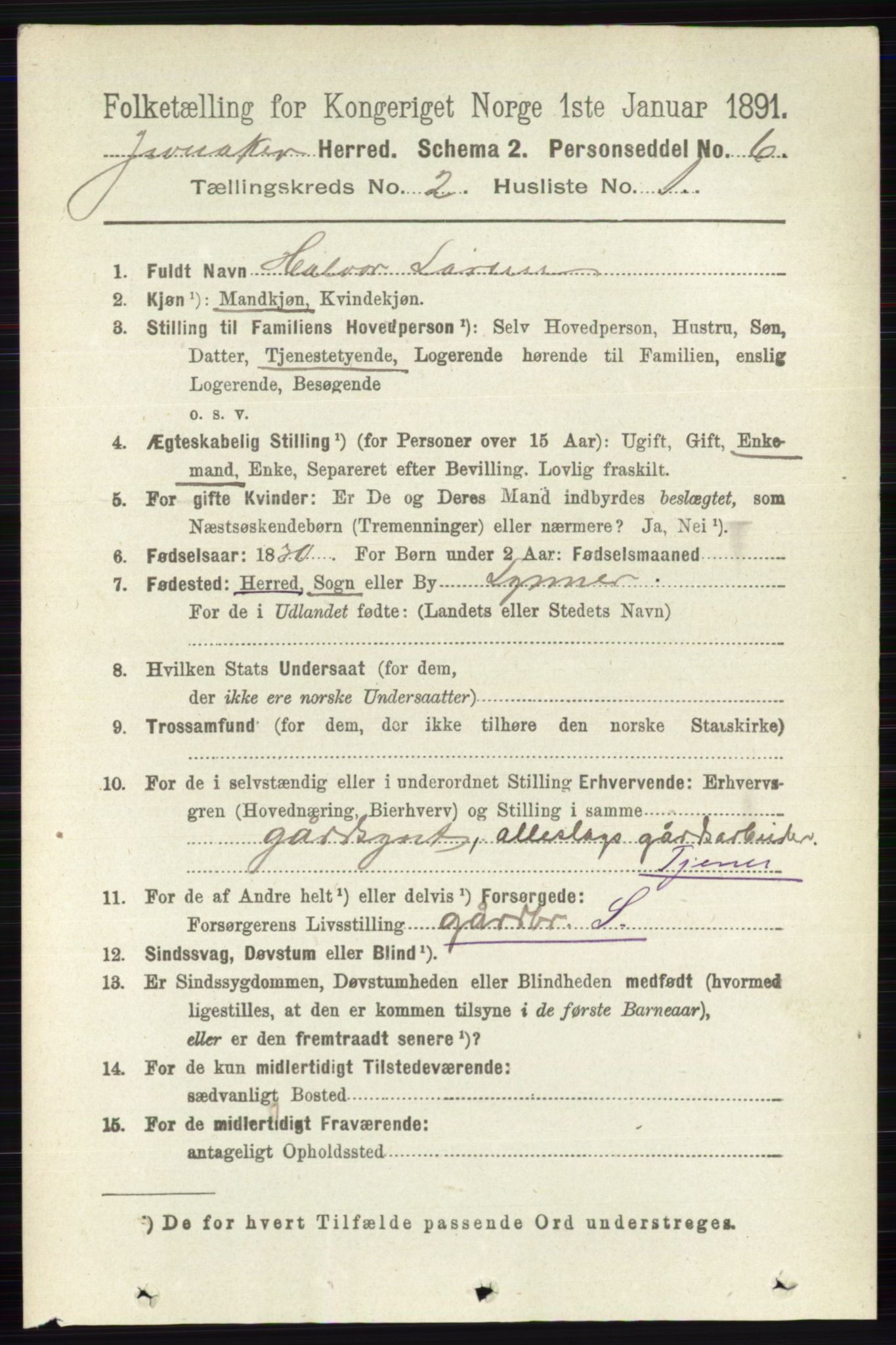 RA, 1891 census for 0532 Jevnaker, 1891, p. 638