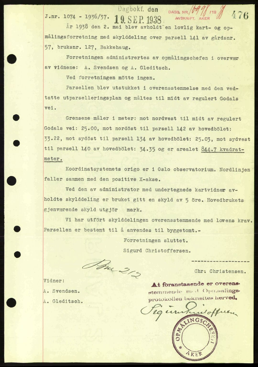 Aker herredsskriveri, SAO/A-10896/G/Gb/Gba/Gbab/L0025: Mortgage book no. A154-155, 1938-1938, Diary no: : 10998/1938