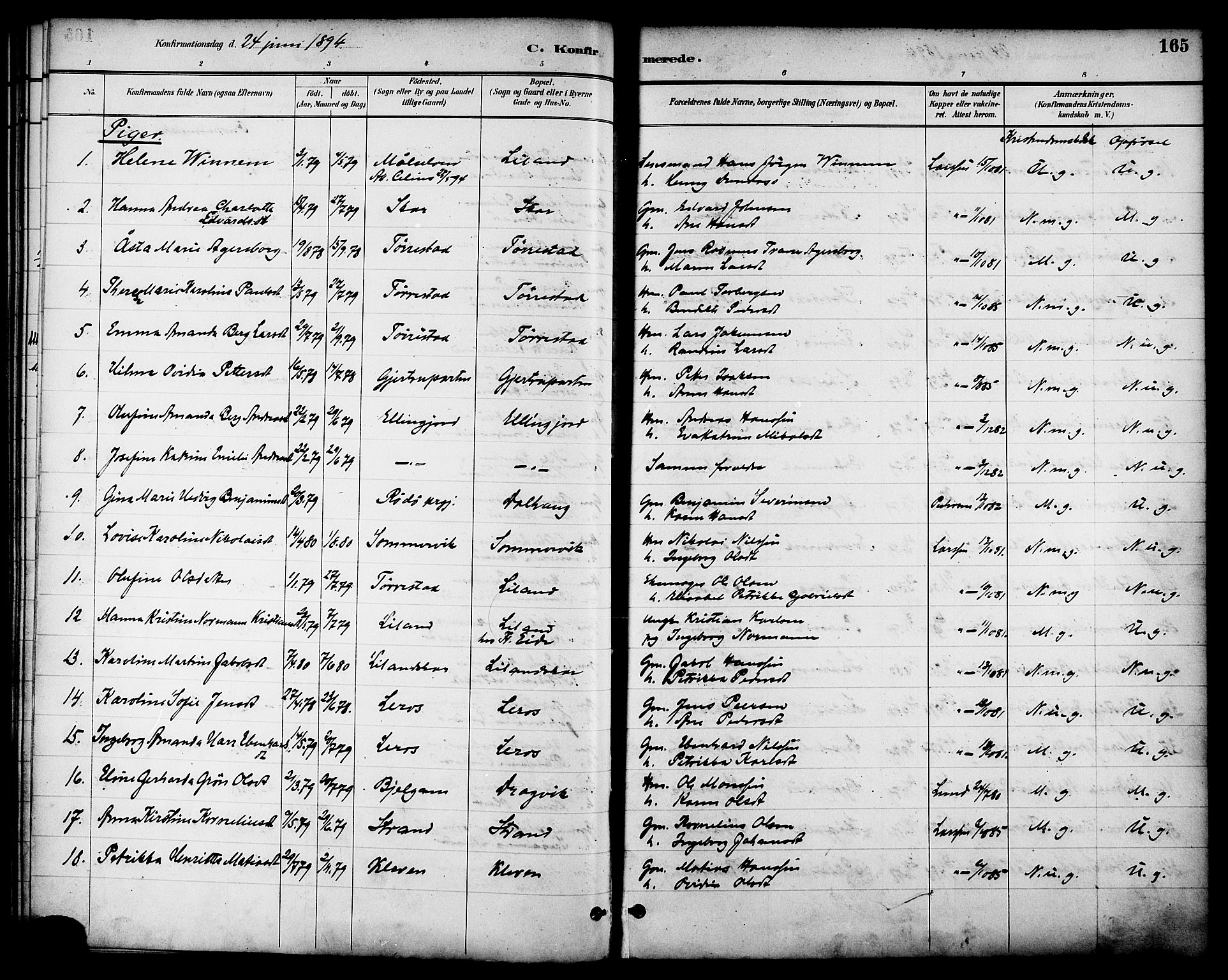 Ministerialprotokoller, klokkerbøker og fødselsregistre - Nordland, AV/SAT-A-1459/863/L0898: Parish register (official) no. 863A10, 1886-1897, p. 165