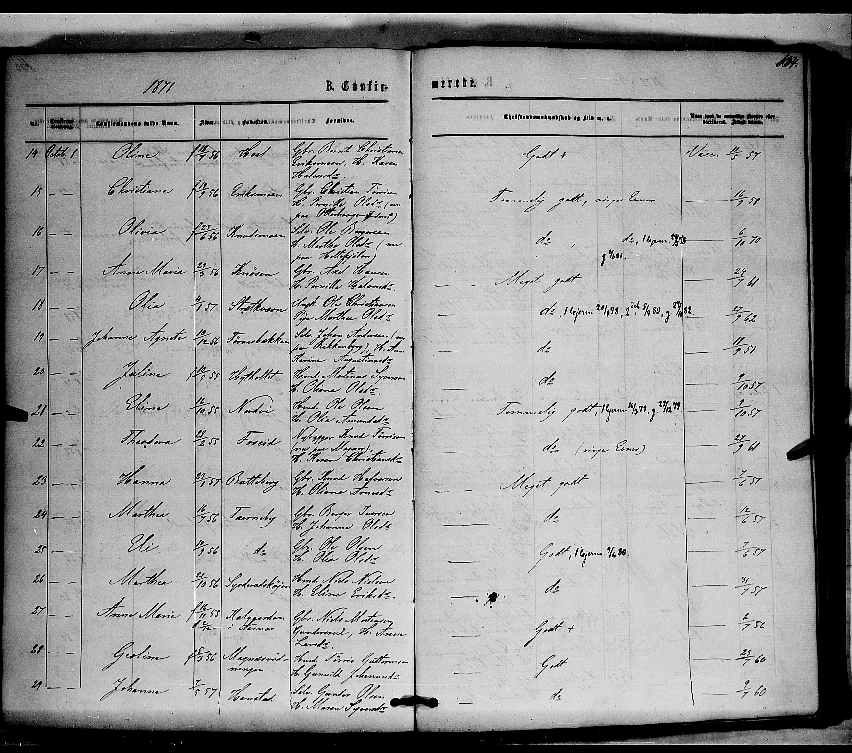 Våler prestekontor, Hedmark, AV/SAH-PREST-040/H/Ha/Haa/L0002: Parish register (official) no. 2, 1867-1878, p. 164