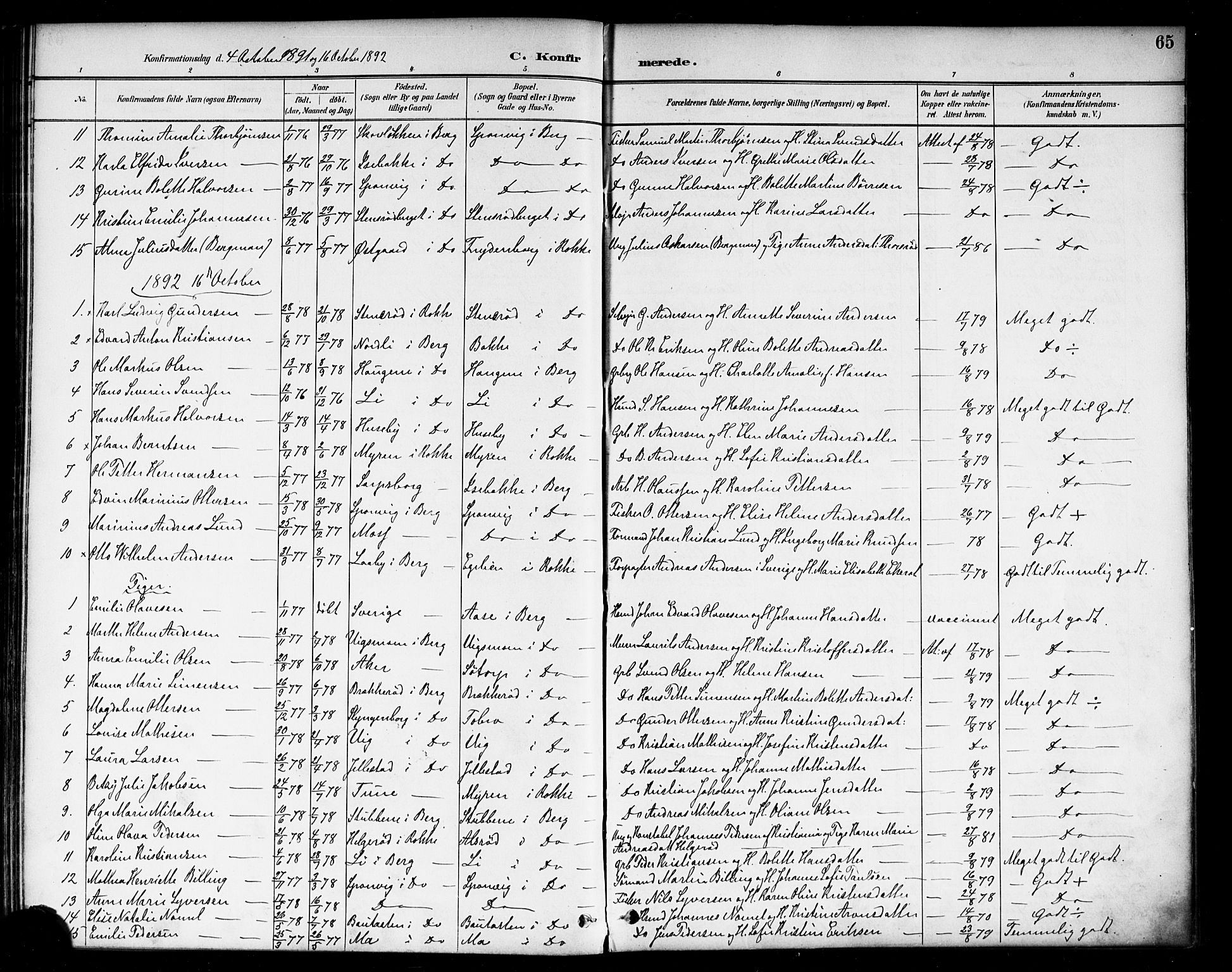 Berg prestekontor Kirkebøker, AV/SAO-A-10902/F/Fa/L0007: Parish register (official) no. I 7, 1888-1902, p. 65