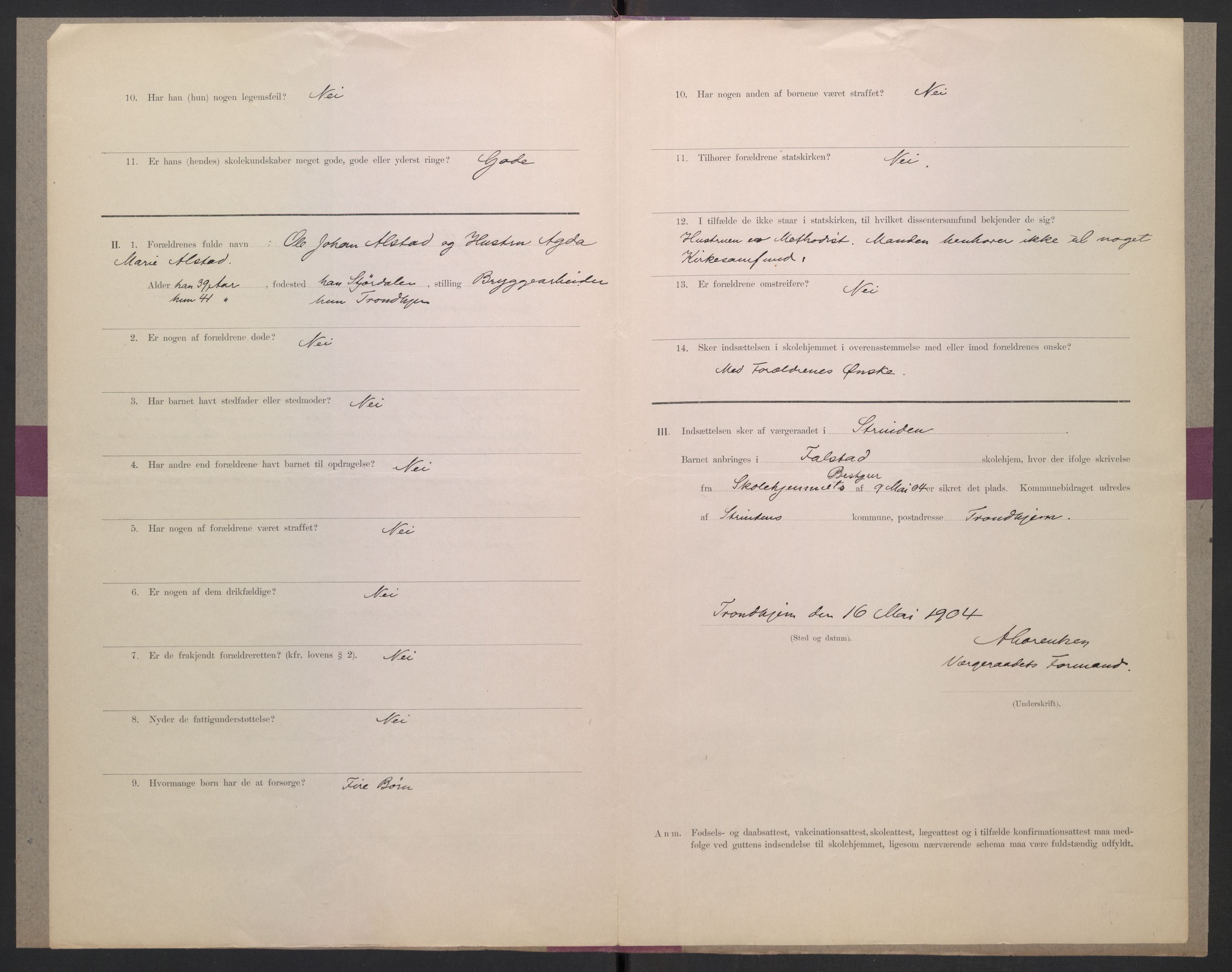 Falstad skolehjem, RA/S-1676/E/Eb/L0006: Elevmapper løpenr. 121-145, 1903-1910, p. 125