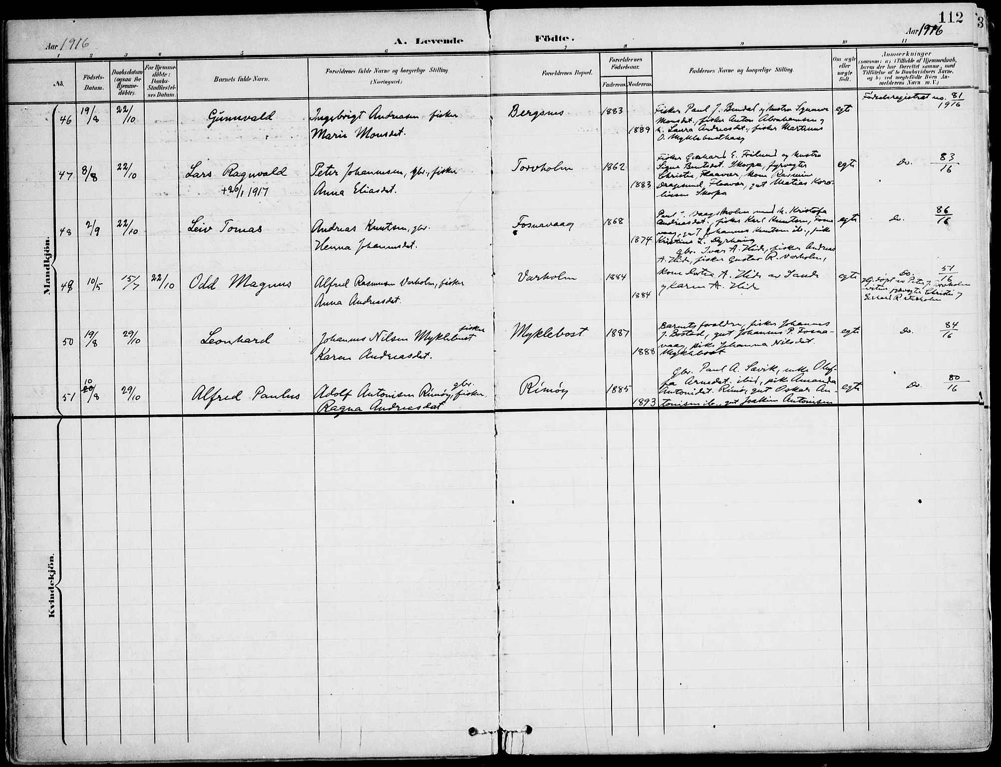 Ministerialprotokoller, klokkerbøker og fødselsregistre - Møre og Romsdal, AV/SAT-A-1454/507/L0075: Parish register (official) no. 507A10, 1901-1920, p. 112