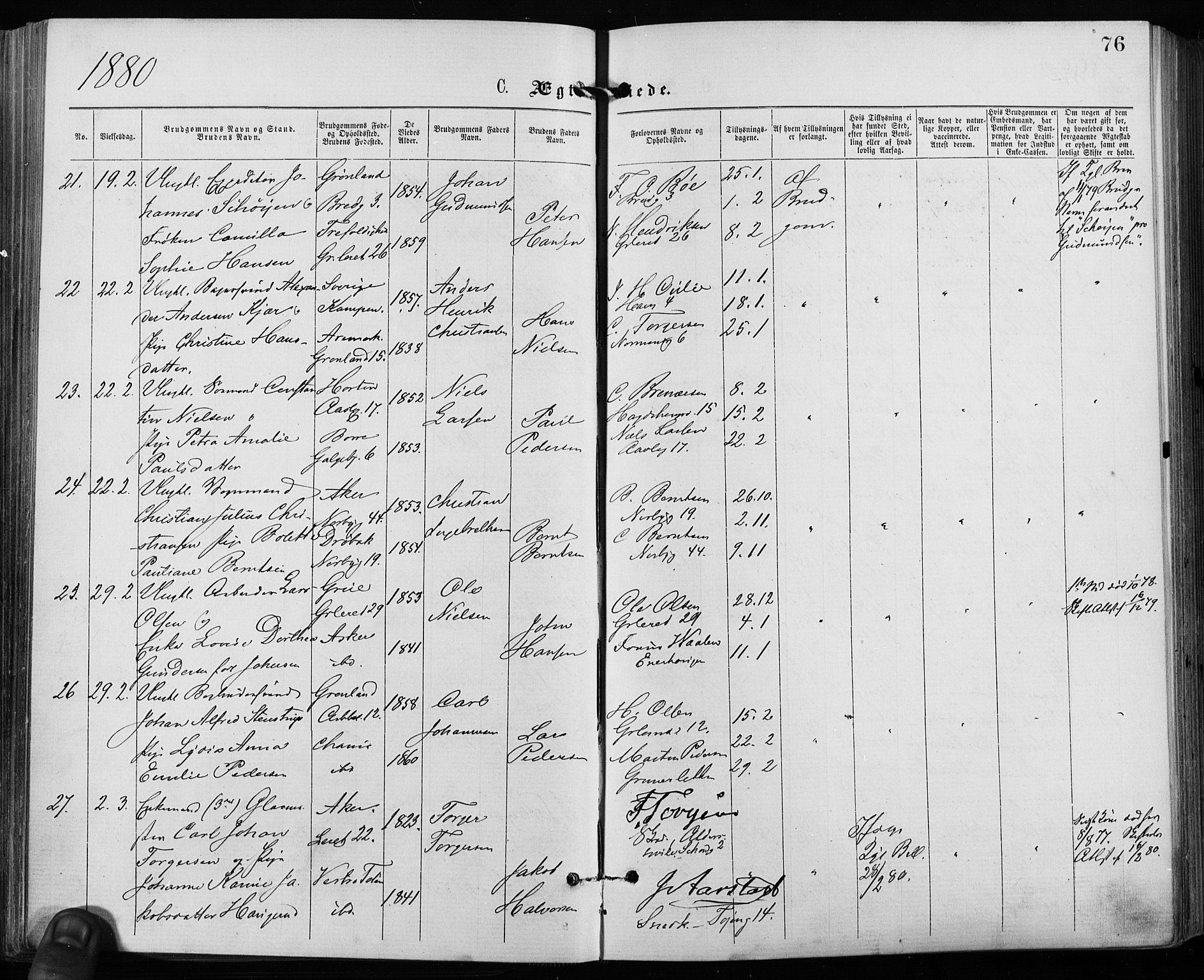 Grønland prestekontor Kirkebøker, AV/SAO-A-10848/F/Fa/L0006: Parish register (official) no. 6, 1877-1886, p. 76