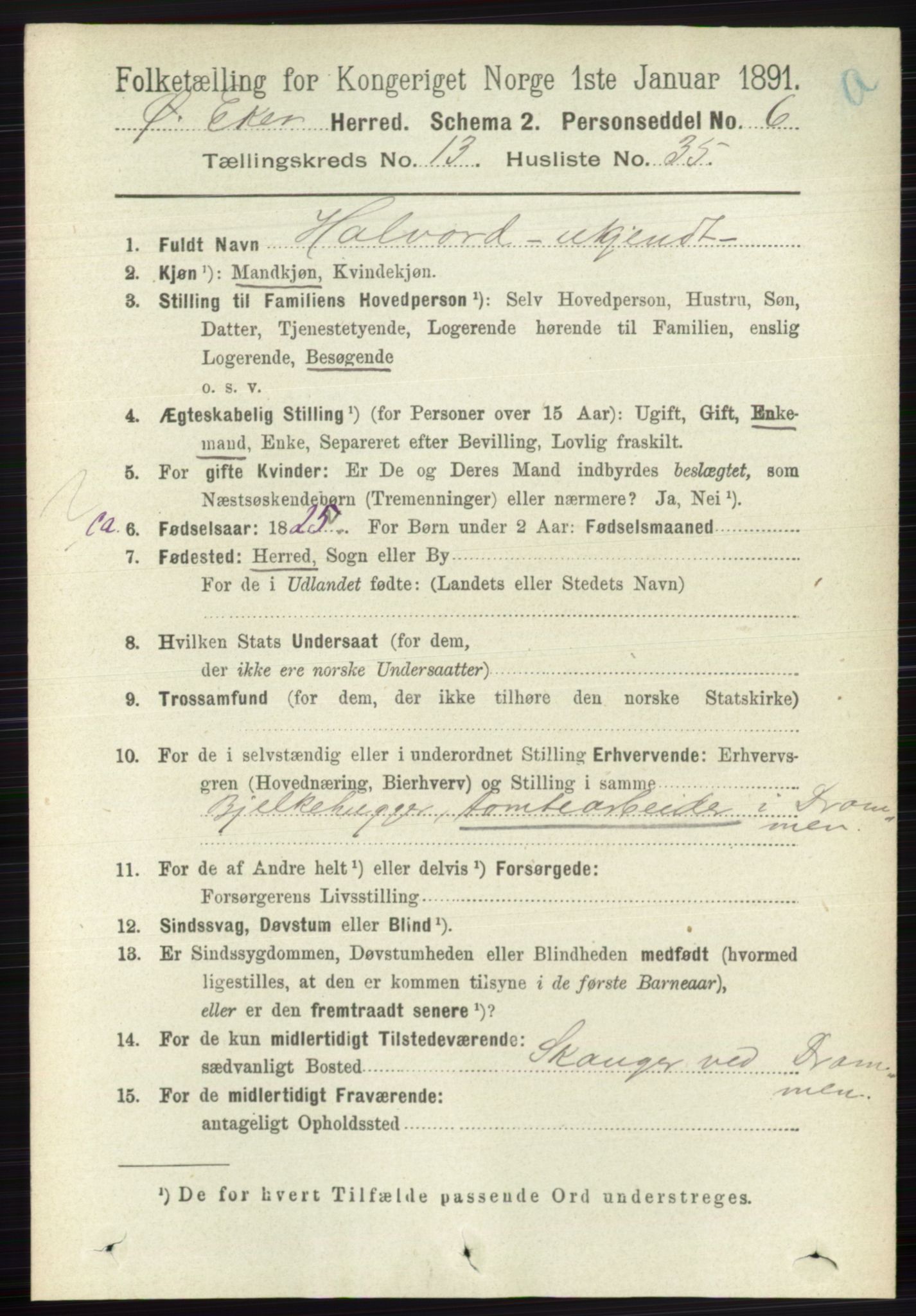 RA, 1891 census for 0624 Øvre Eiker, 1891, p. 6088