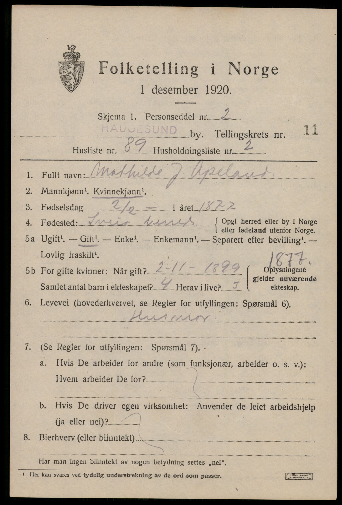 SAST, 1920 census for Haugesund, 1920, p. 37779