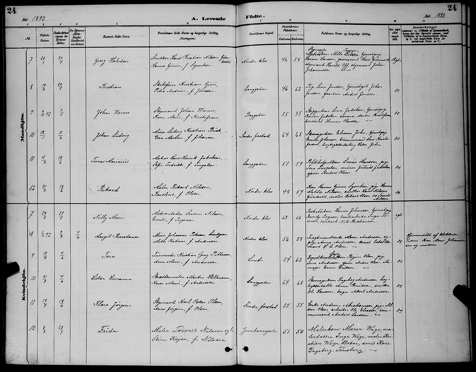 Holmestrand kirkebøker, AV/SAKO-A-346/G/Ga/L0005: Parish register (copy) no. 5, 1889-1901, p. 24