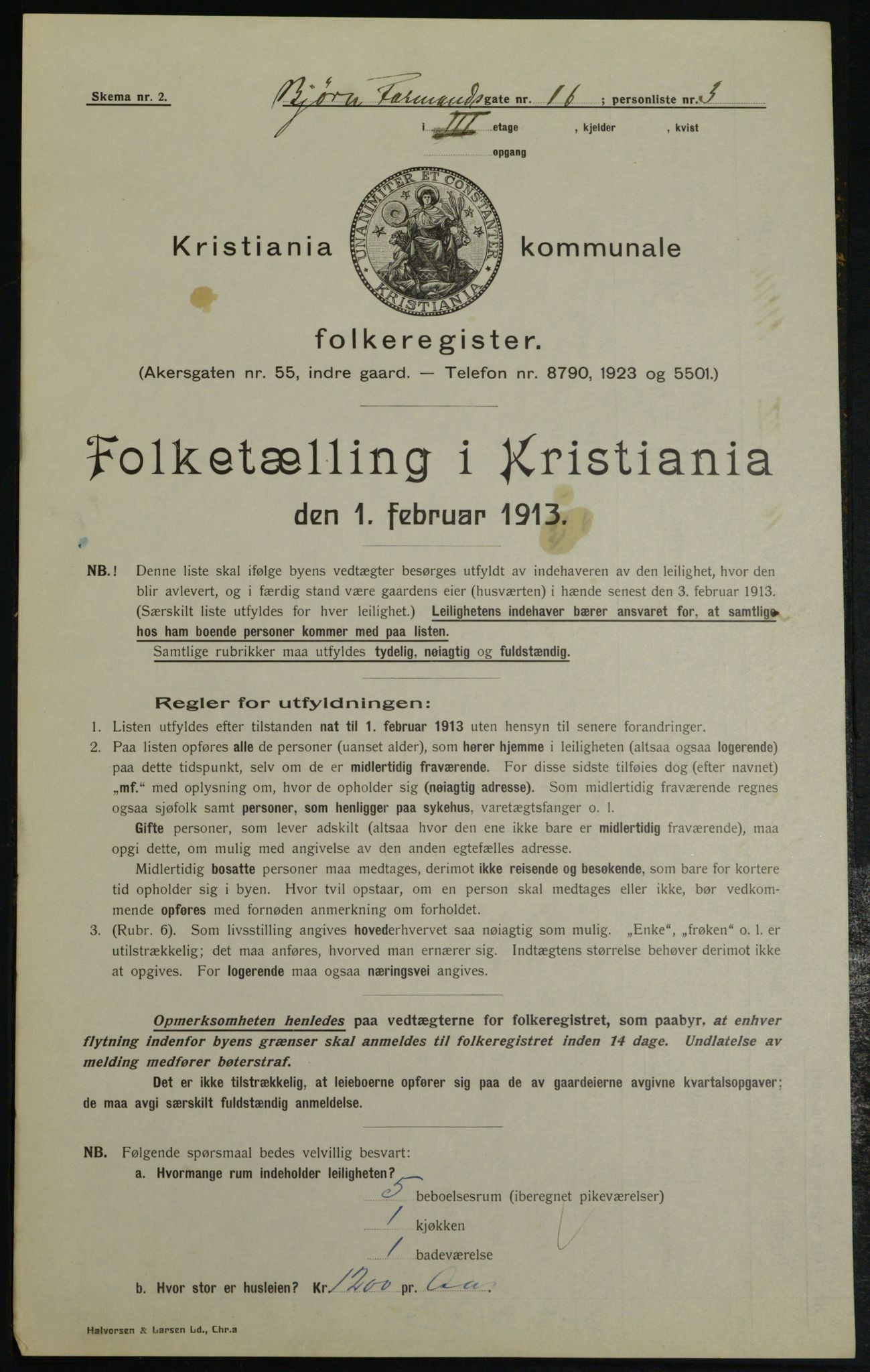 OBA, Municipal Census 1913 for Kristiania, 1913, p. 6569