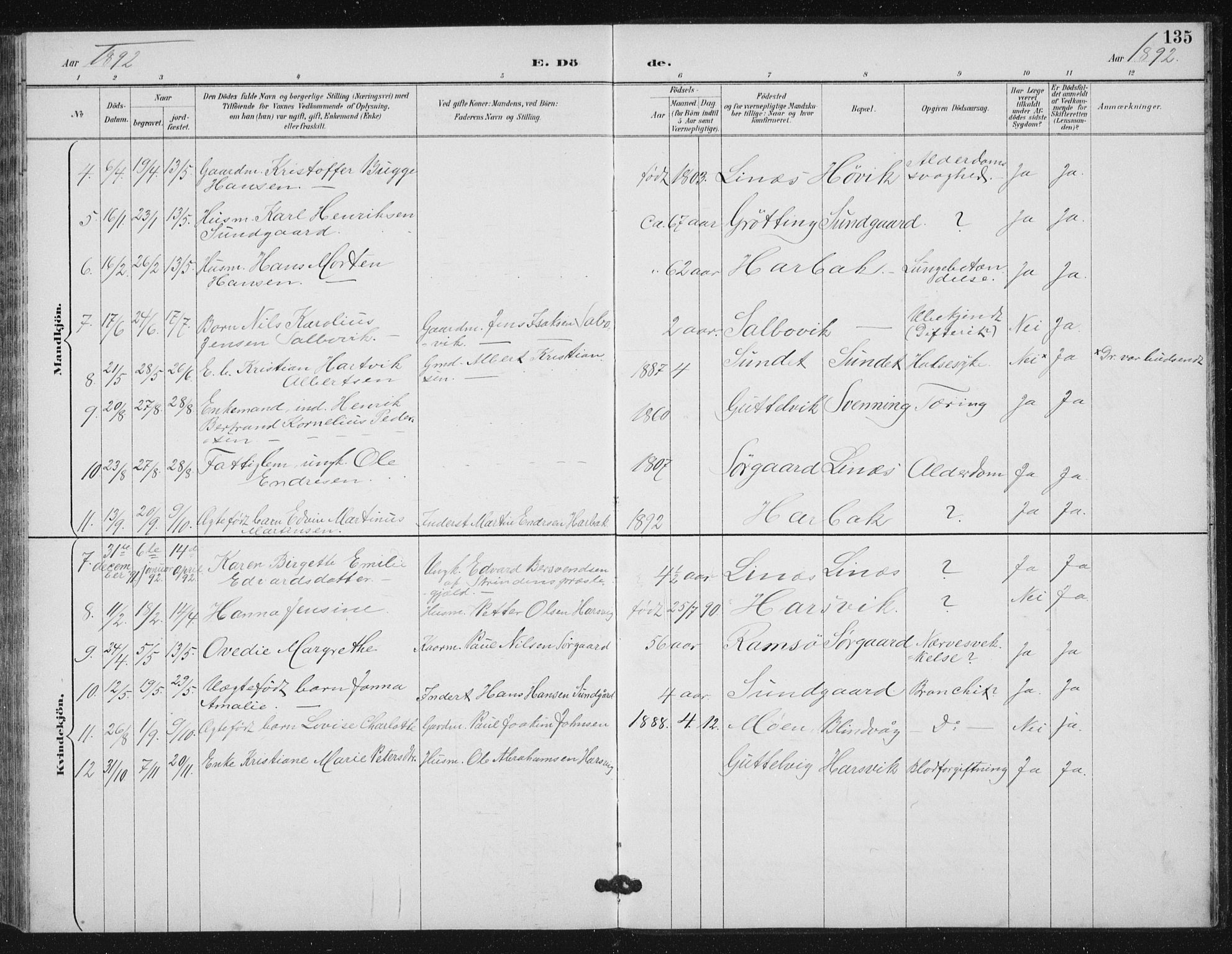 Ministerialprotokoller, klokkerbøker og fødselsregistre - Sør-Trøndelag, AV/SAT-A-1456/656/L0698: Parish register (copy) no. 656C04, 1890-1904, p. 135