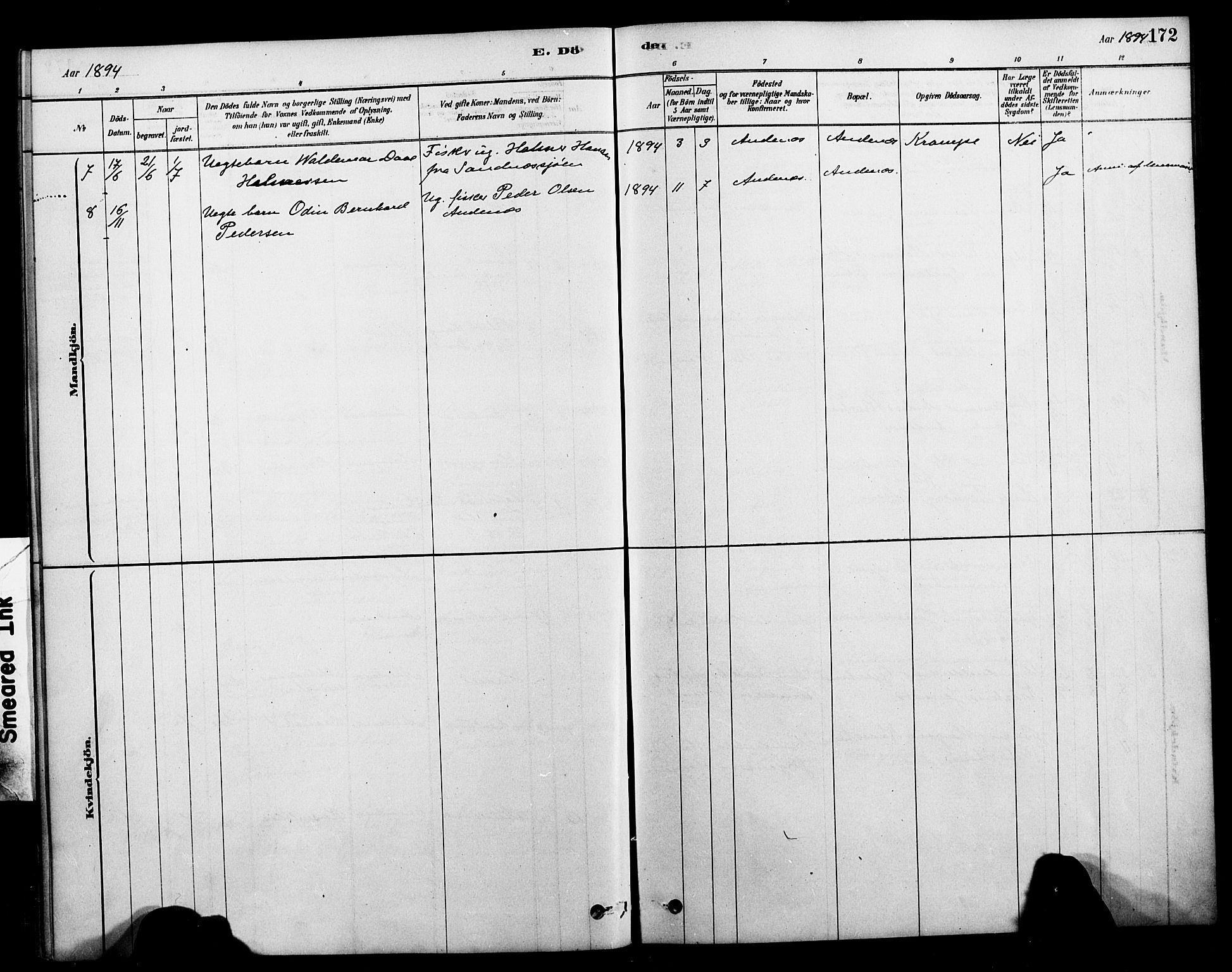 Ministerialprotokoller, klokkerbøker og fødselsregistre - Nordland, AV/SAT-A-1459/899/L1436: Parish register (official) no. 899A04, 1881-1896, p. 172