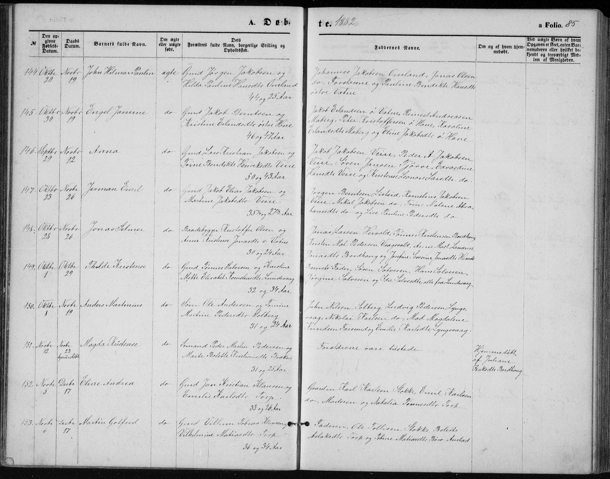 Lista sokneprestkontor, AV/SAK-1111-0027/F/Fb/L0004: Parish register (copy) no. B 4, 1877-1891, p. 85