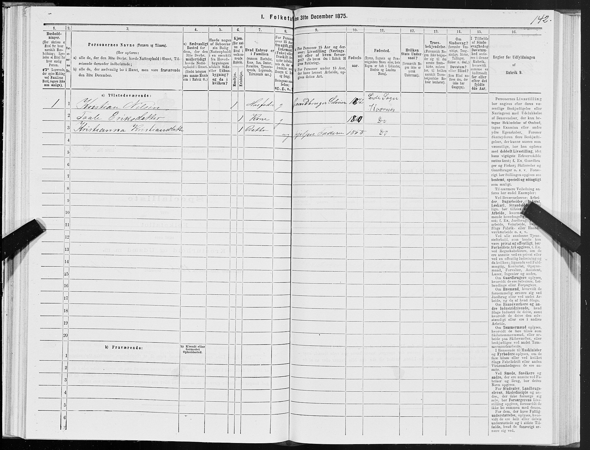 SAT, 1875 census for 1553P Kvernes, 1875, p. 2142