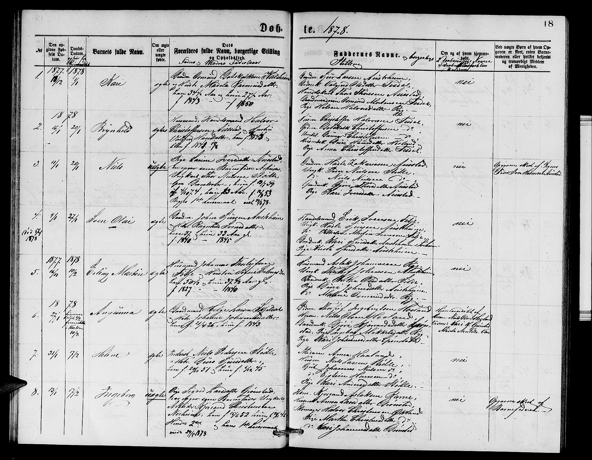 Etne sokneprestembete, SAB/A-75001/H/Hab: Parish register (copy) no. A 4, 1874-1878, p. 18