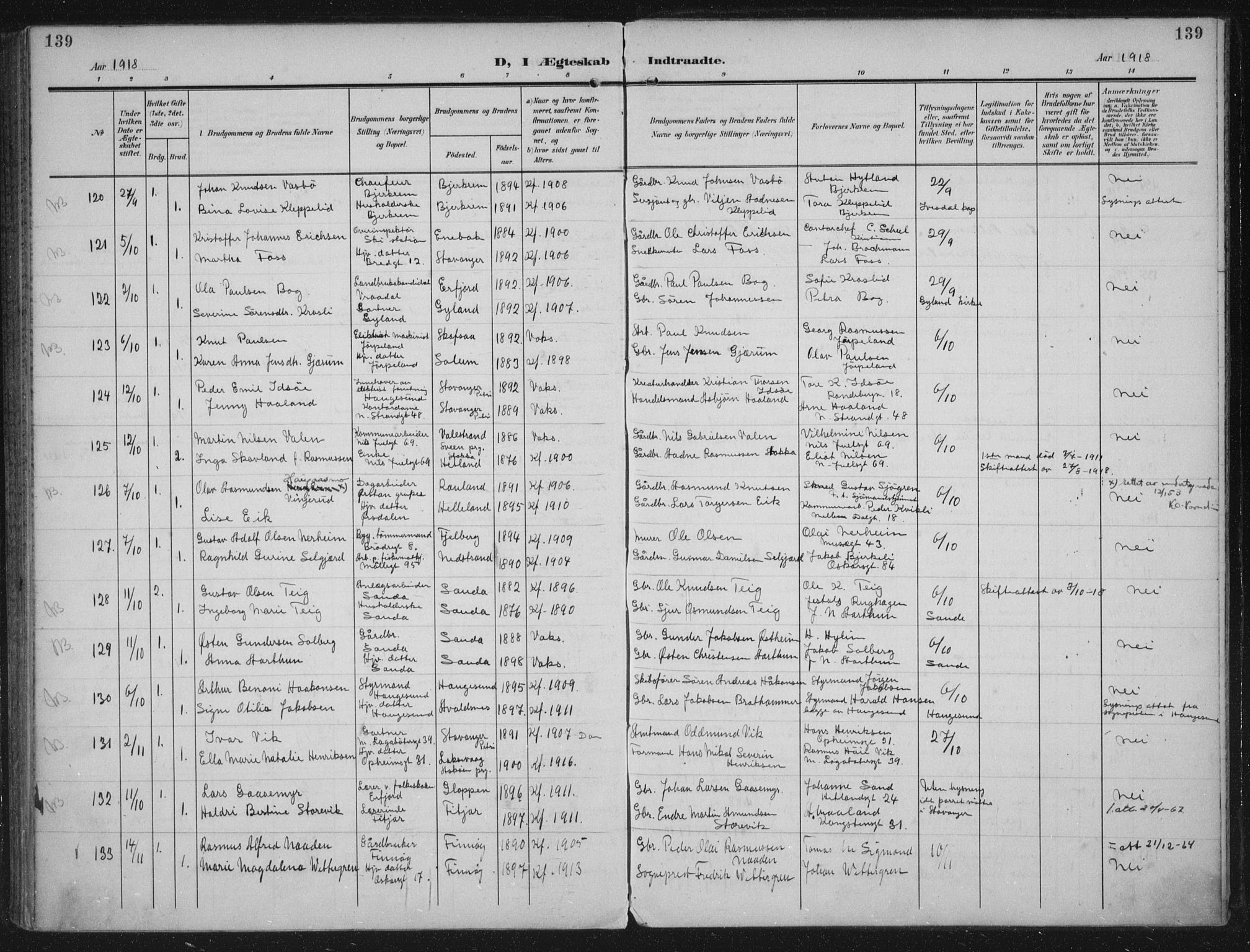 Domkirken sokneprestkontor, SAST/A-101812/002/A/L0016: Parish register (official) no. A 33, 1905-1922, p. 139