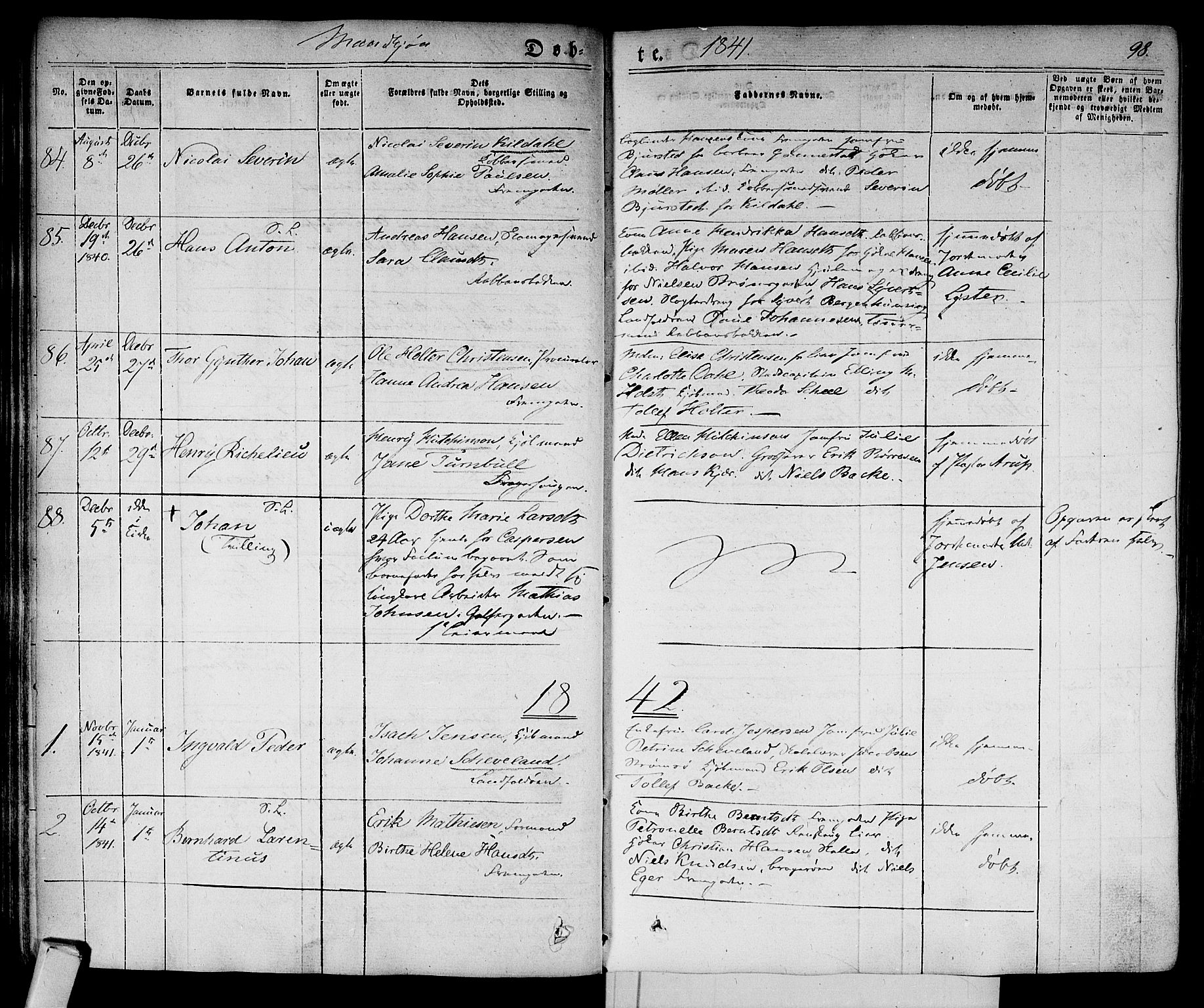 Bragernes kirkebøker, SAKO/A-6/F/Fb/L0001: Parish register (official) no. II 1, 1830-1847, p. 98