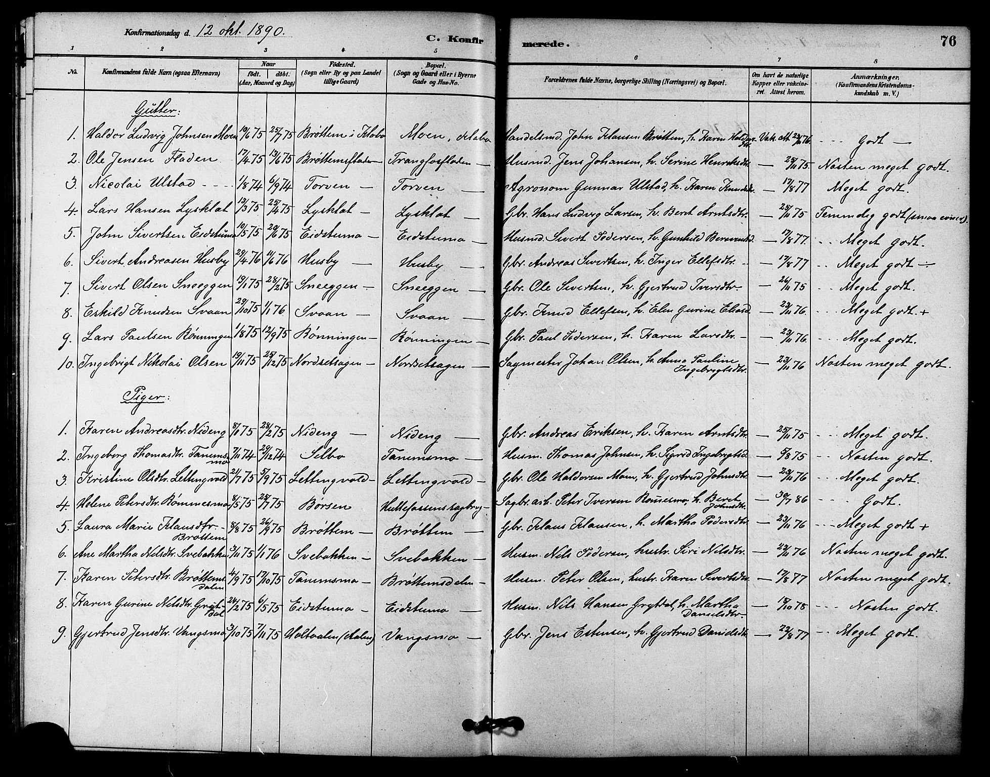 Ministerialprotokoller, klokkerbøker og fødselsregistre - Sør-Trøndelag, SAT/A-1456/618/L0444: Parish register (official) no. 618A07, 1880-1898, p. 76
