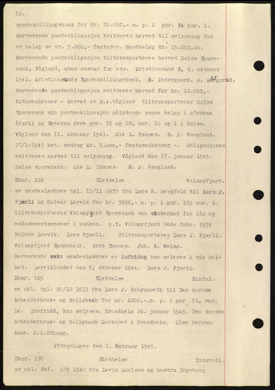 Nordmøre sorenskriveri, AV/SAT-A-4132/1/2/2Ca: Mortgage book no. C82a, 1945-1946, Diary no: : 166/1945