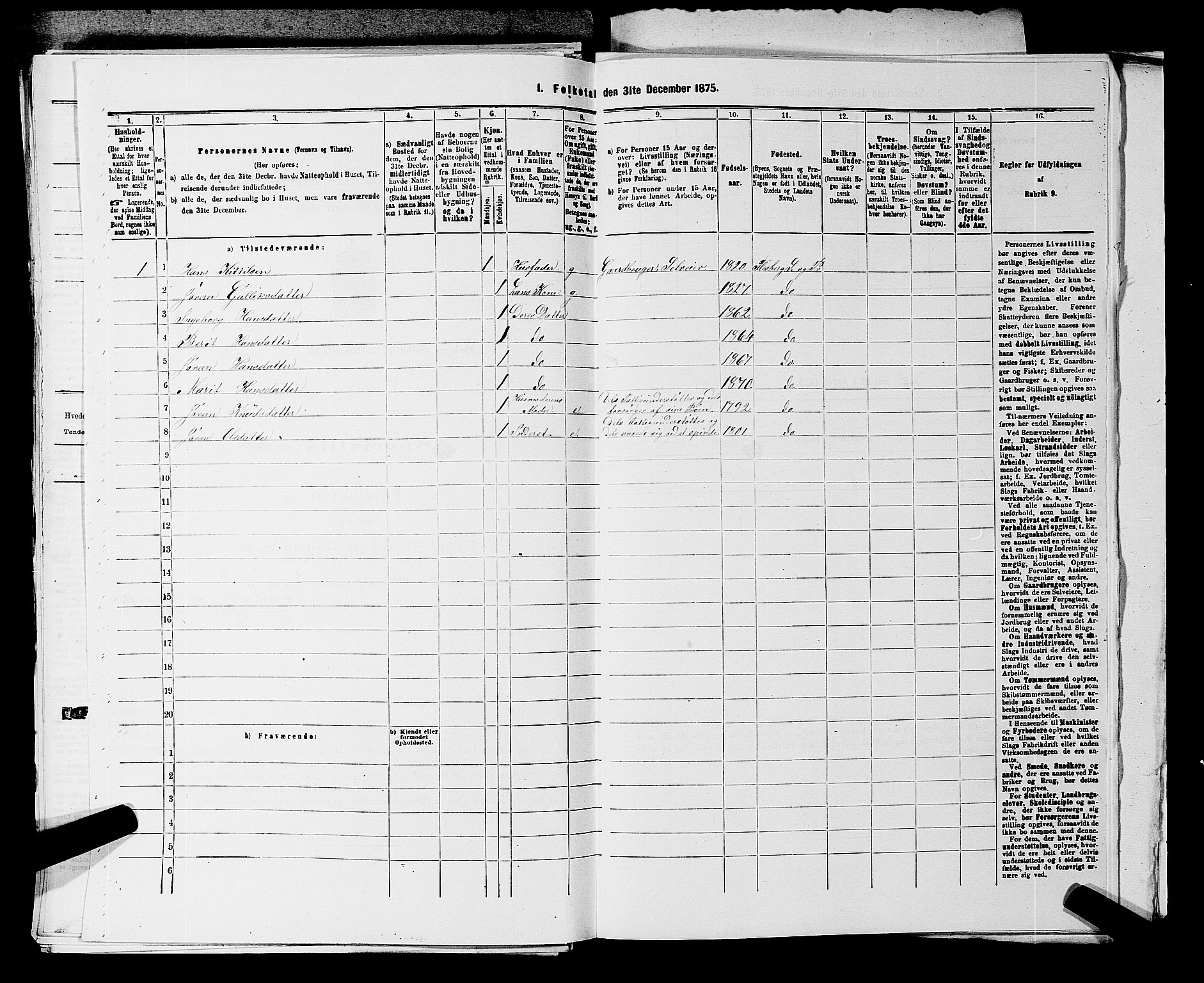 SAKO, 1875 census for 0631P Flesberg, 1875, p. 447